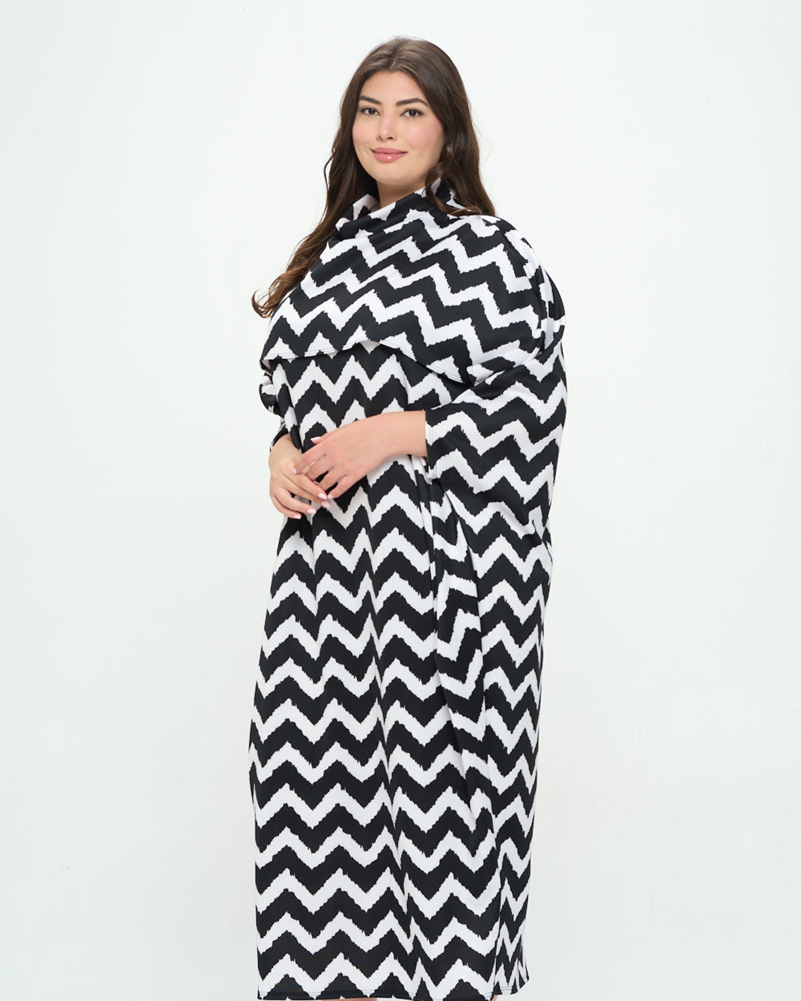 Plus Size Black And White Midi Dress