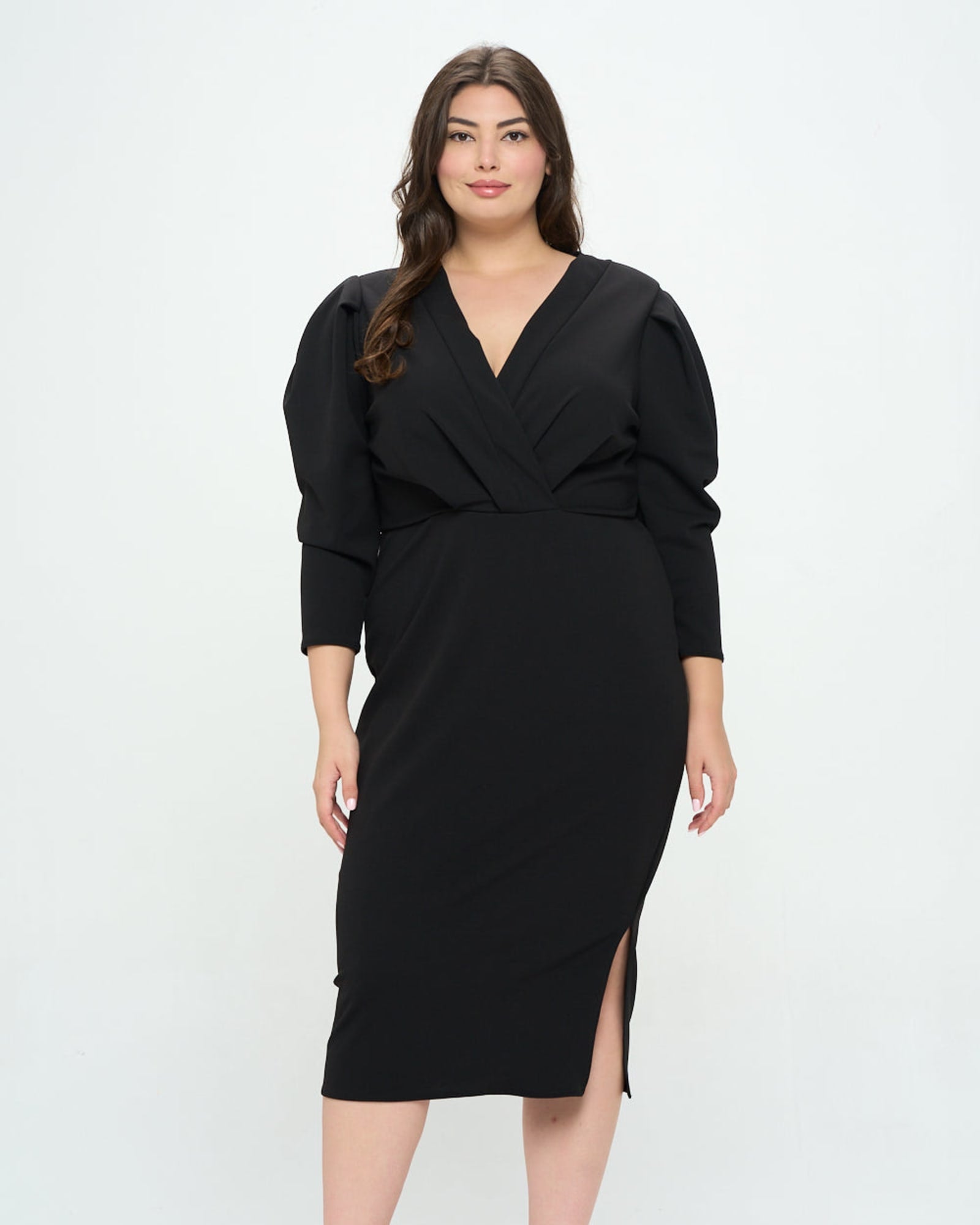 Boa Pleated Midi Dress | Black