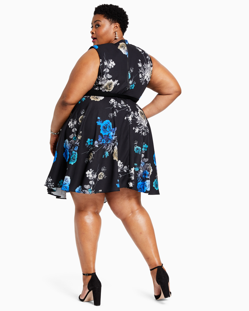 Lyra Plus Size Fit and Flare Dress | Black / Royal Blue