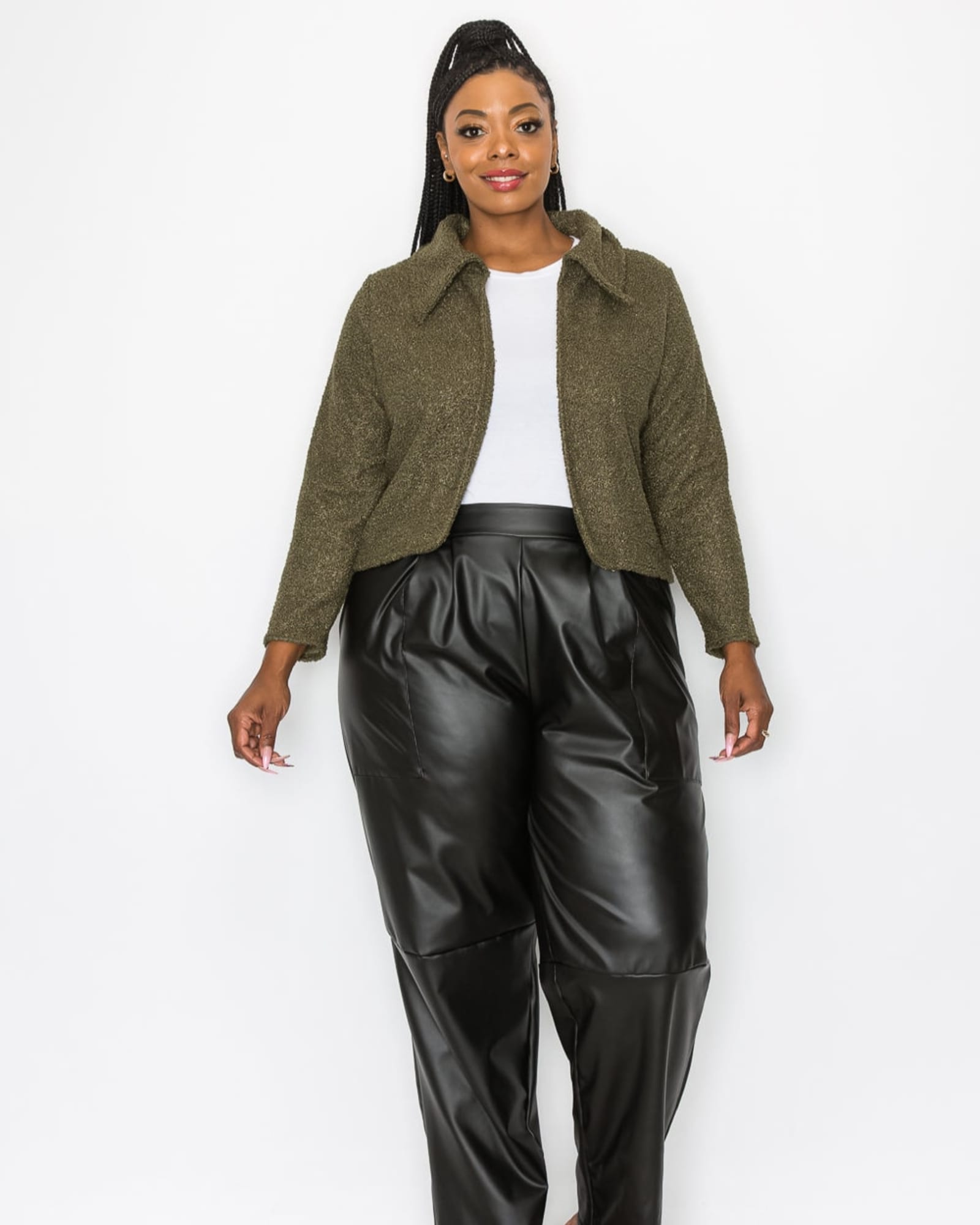 Erica Shearling Crop Jacket | Olive Green