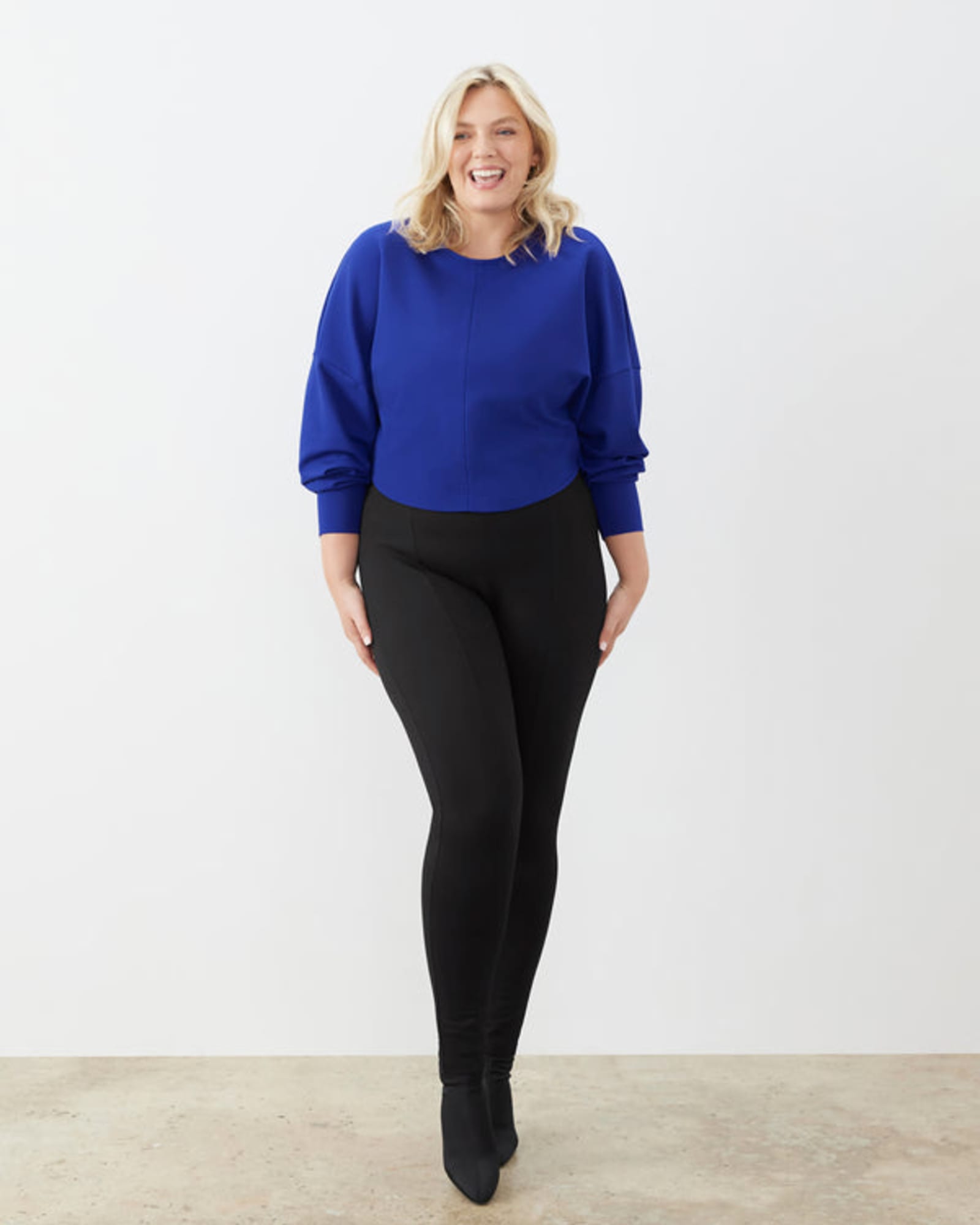 Plus Size Navy Blue Cotton Leggings