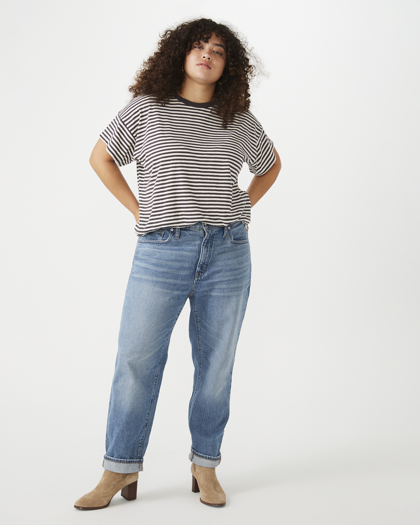 Plus-Size Whisper Cotton Rib-Crewneck Tee in Tierney Stripe | Charcoal ...