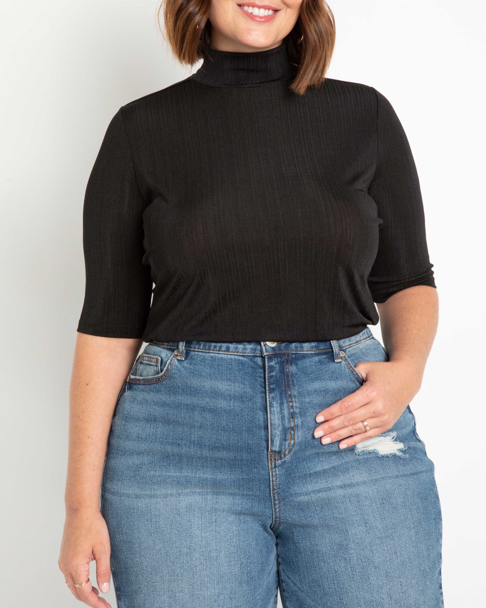 Black Mock Neck Top