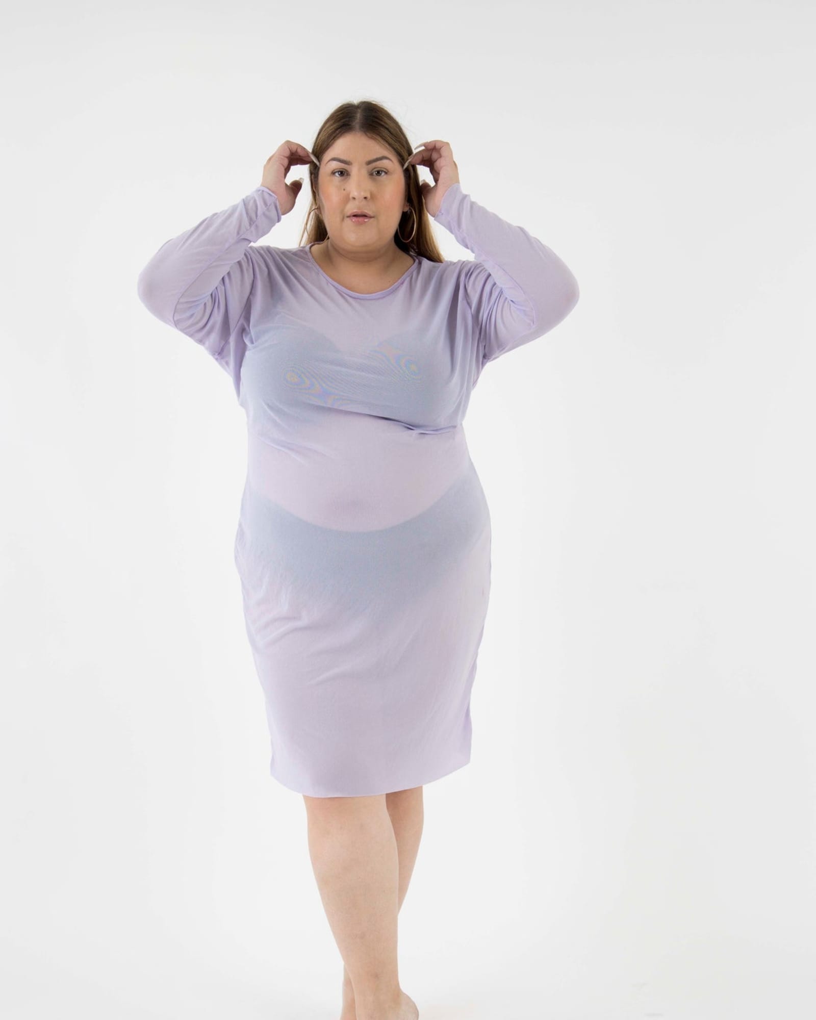 The Ghost Mesh Xray Dress with a Jewel Neckline | Lilac