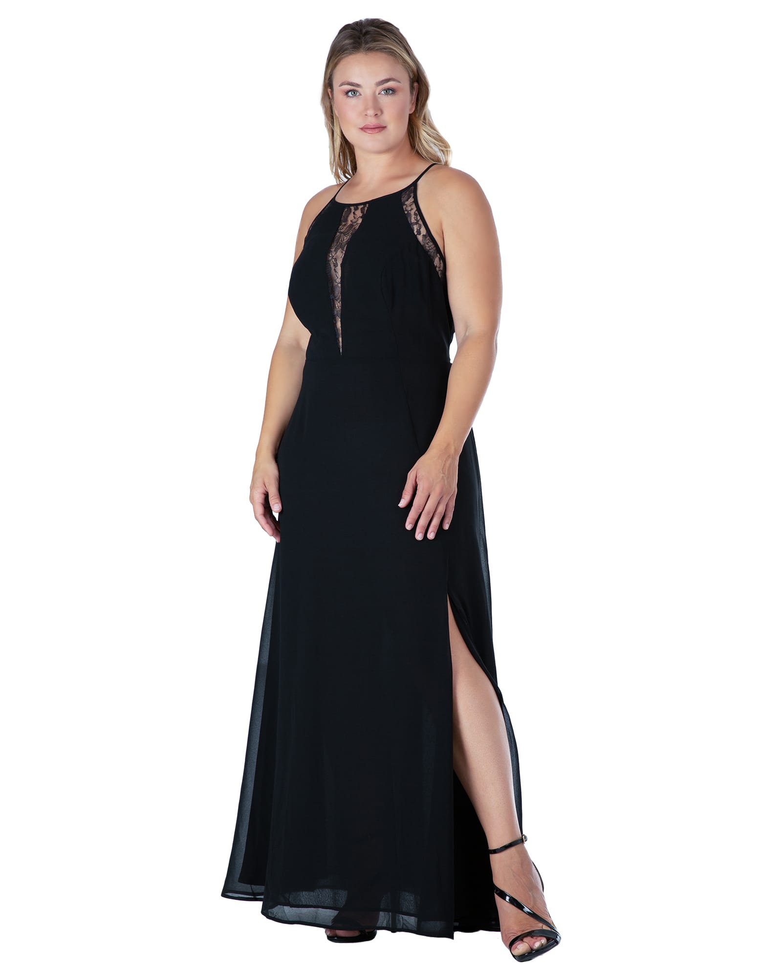 Women's Black Lace Detailed Sleeveless Maxi Dress | Black