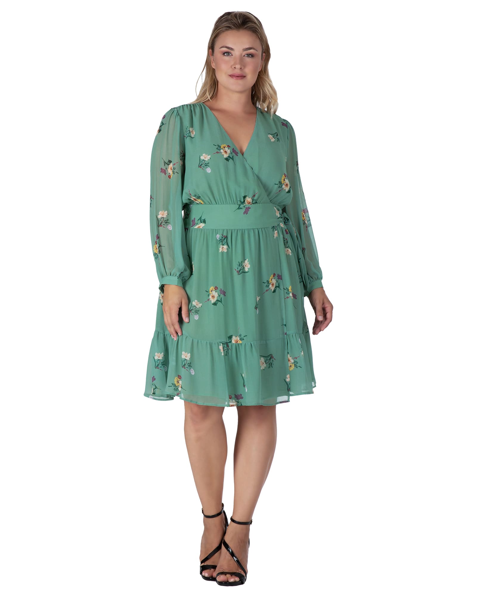 Women's Sage Green Floral Print Wrap Mini Dress | SAGEGRNFLRL