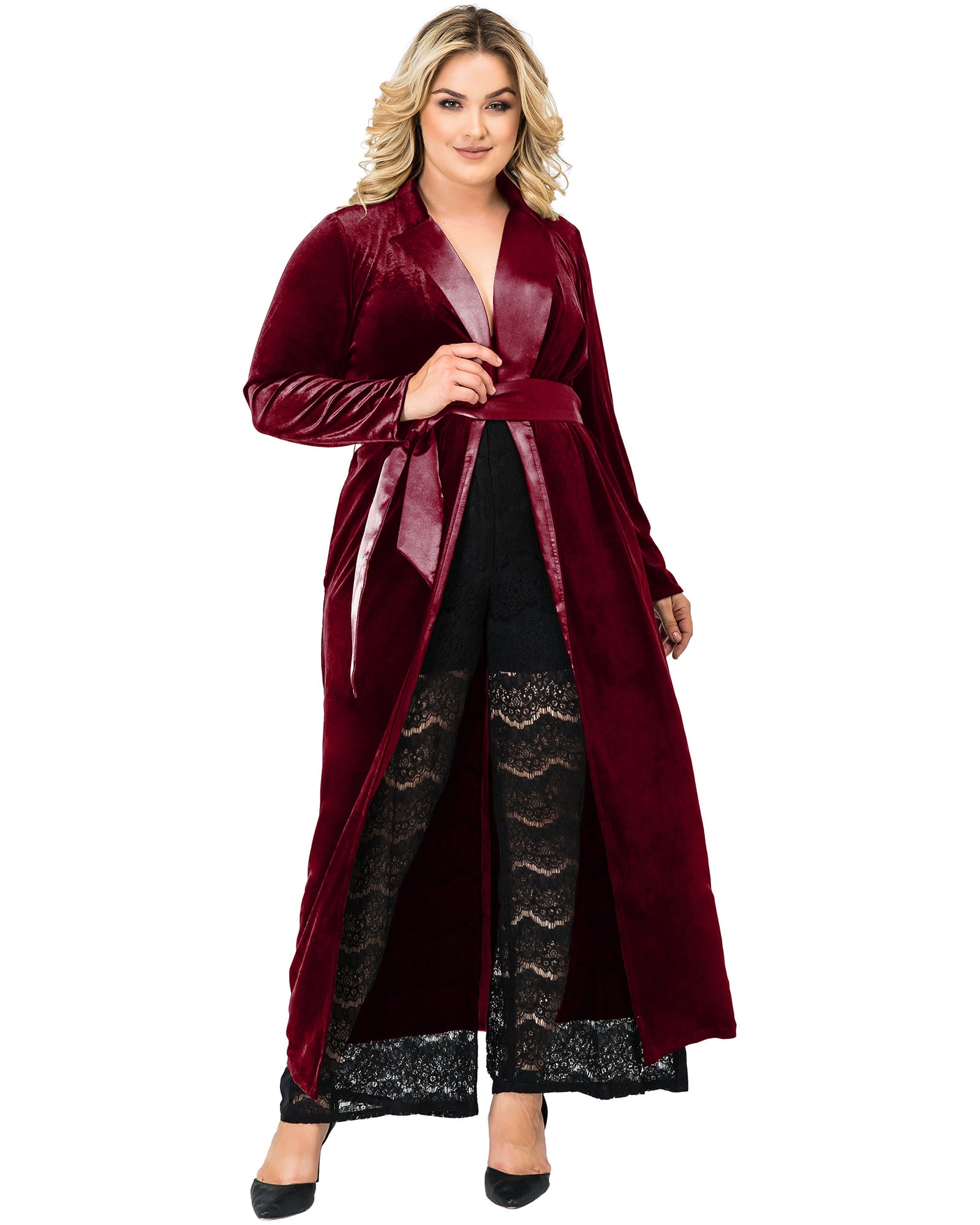 Standards & Practices Women's Plus Size Velvet Satin Belt Wrap Smoking Jacket  Size 1X Black at  Women's Coats Shop