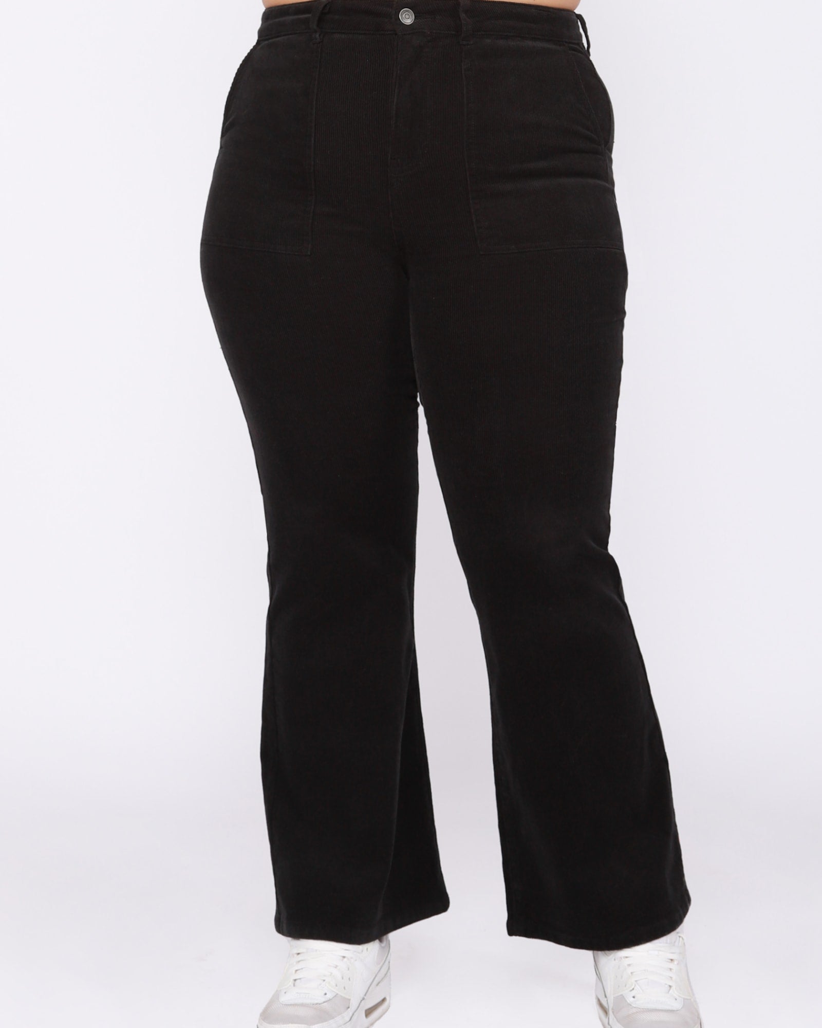 Topshop Curve stretchy corduroy flared trouser in black  ASOS