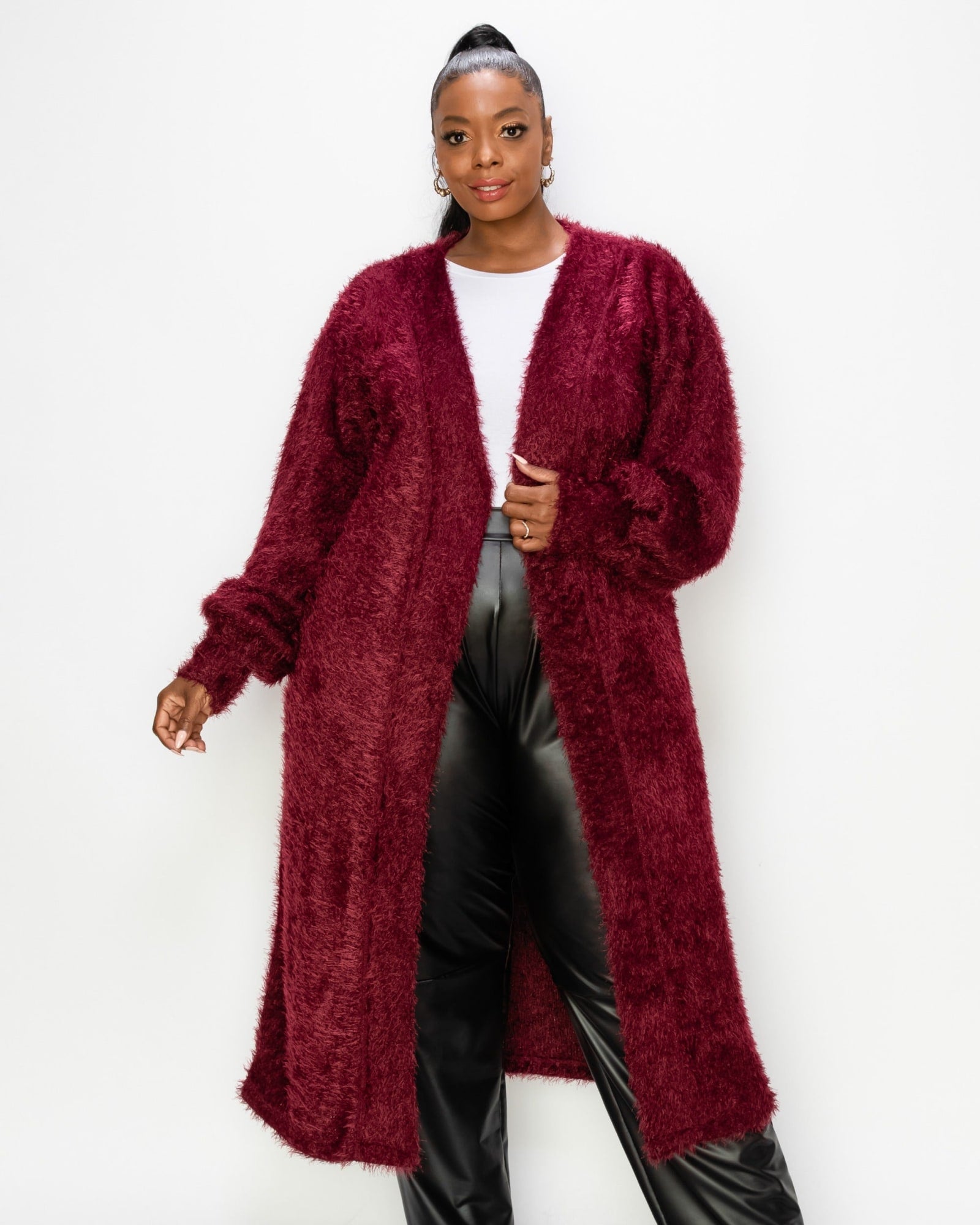 Feather Bishop Sleeve Pocket Cardigan | Burgundy