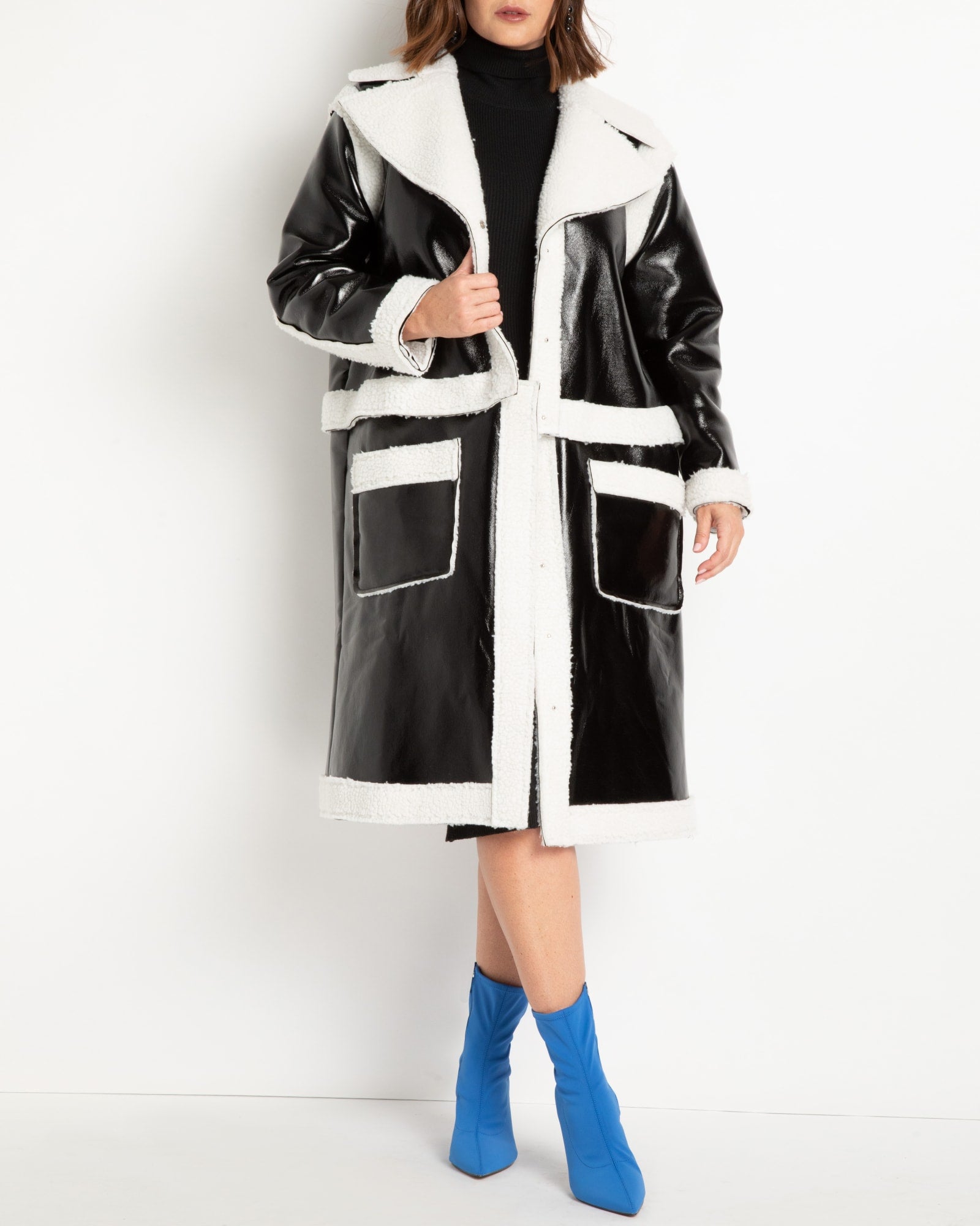 Freya Convertible Sherpa Coat | Black And Cream