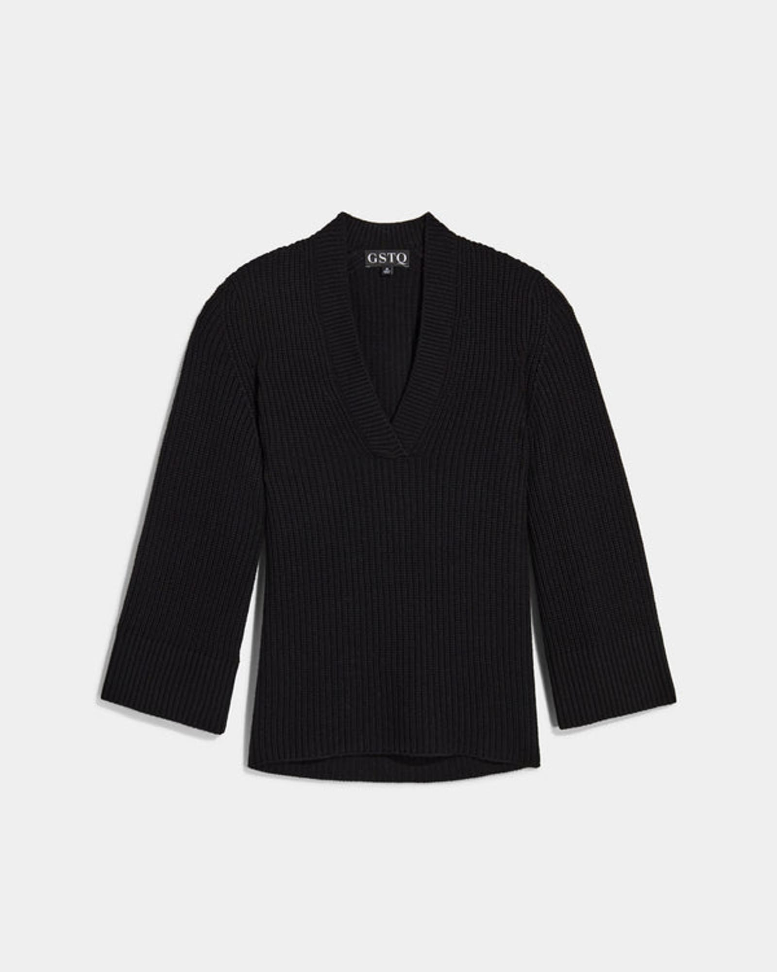 Snap Sleeve V-Neck Sweater | Black Beauty