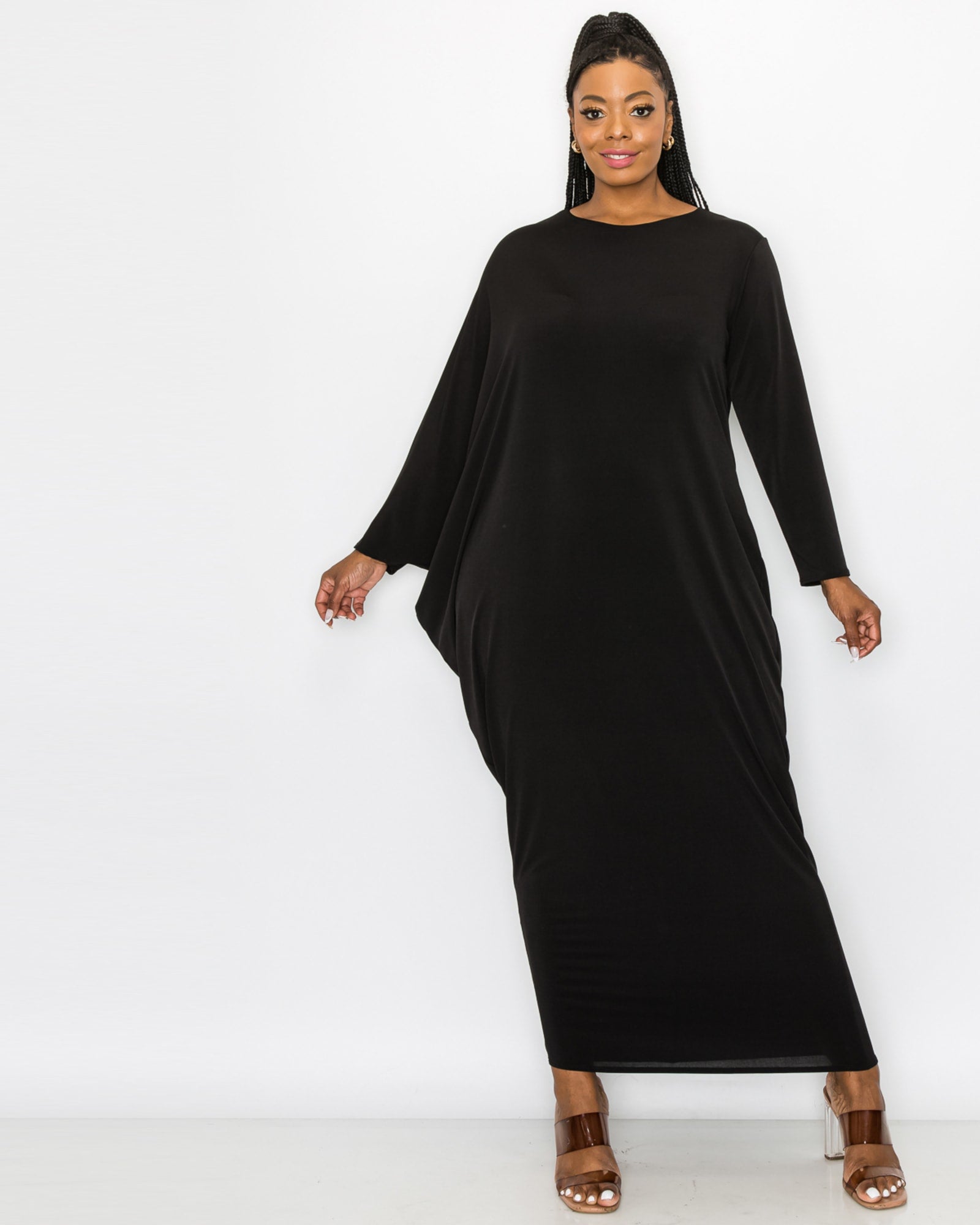 Plus Size Black Long Sleeve Maxi Dress