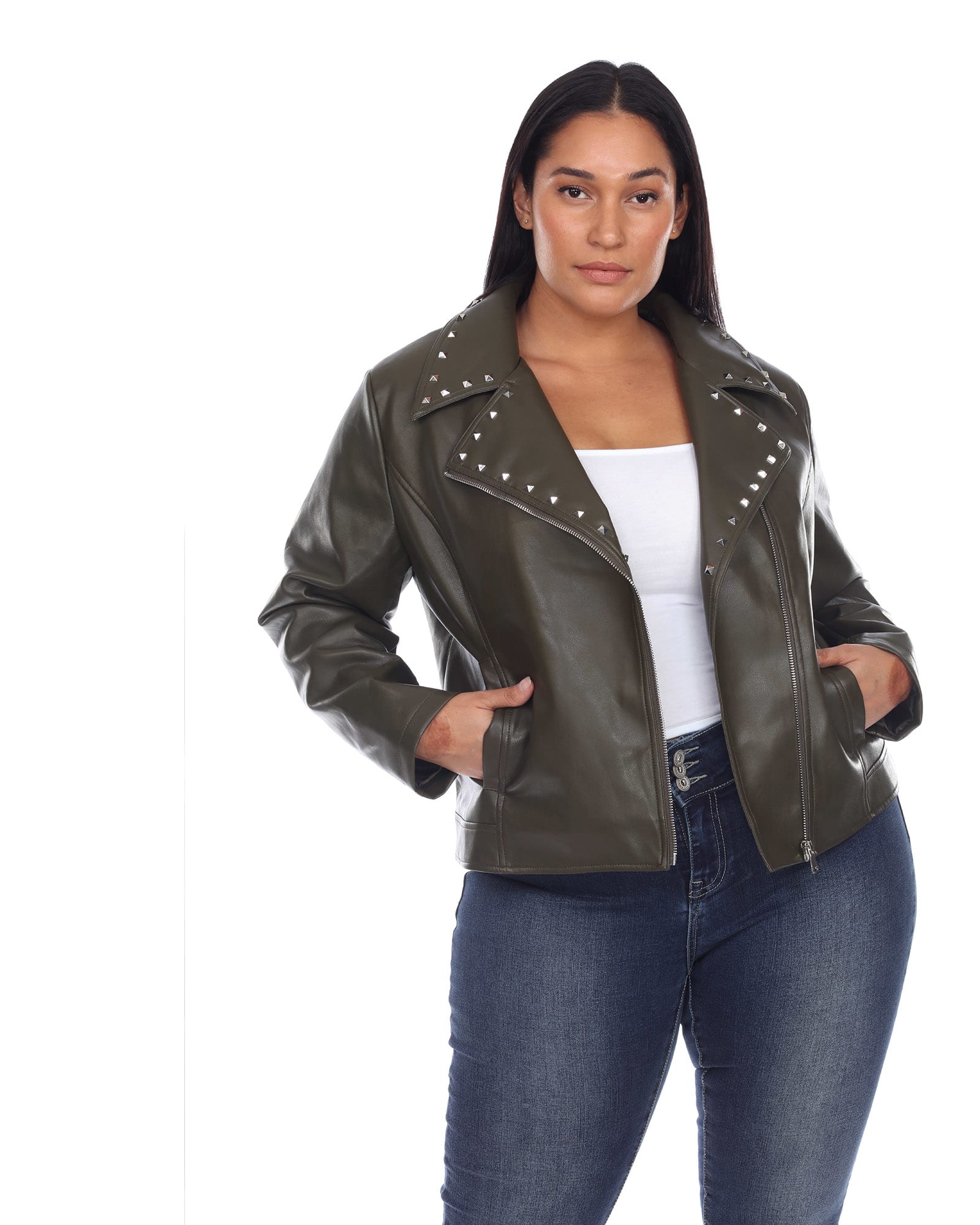 Plus Size Faux Leather Jacket