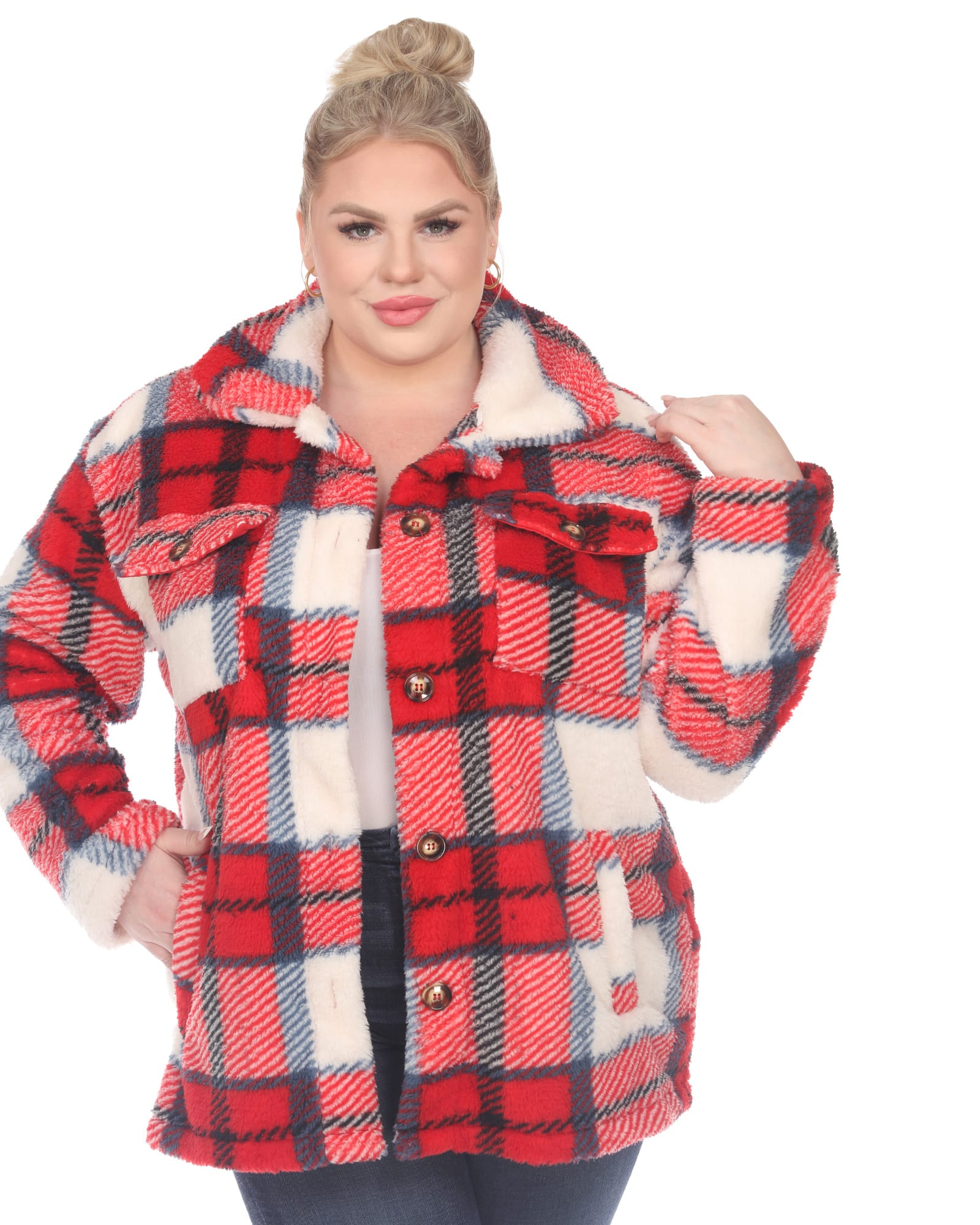 ZENANA, Plaid Shacket With Front Pocket