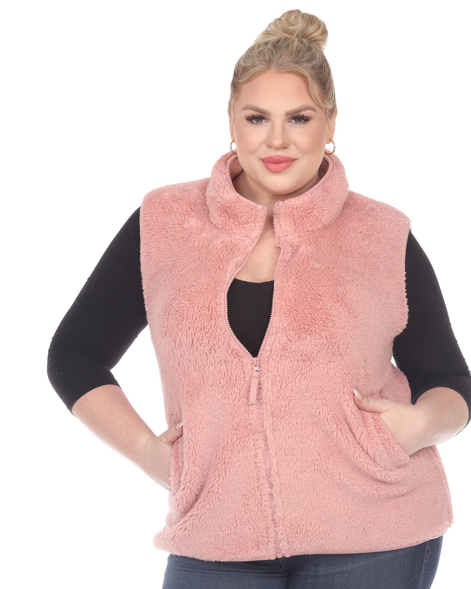 Zip up sherpa vest | Pink