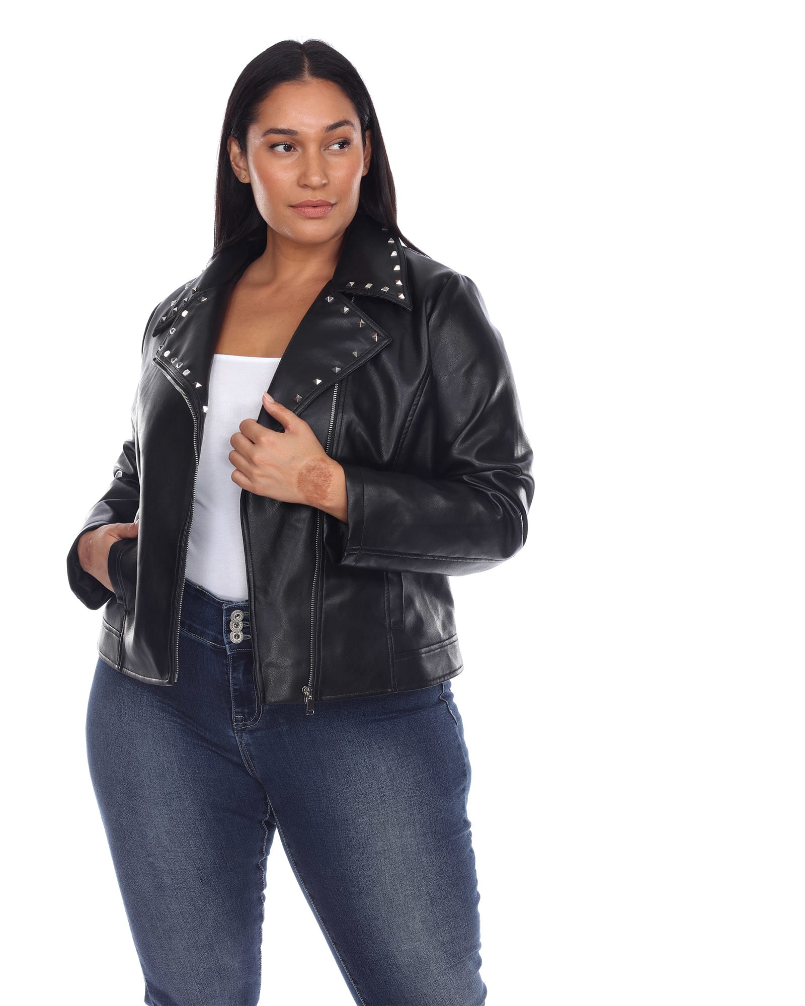 Plus size cropped store faux leather jacket