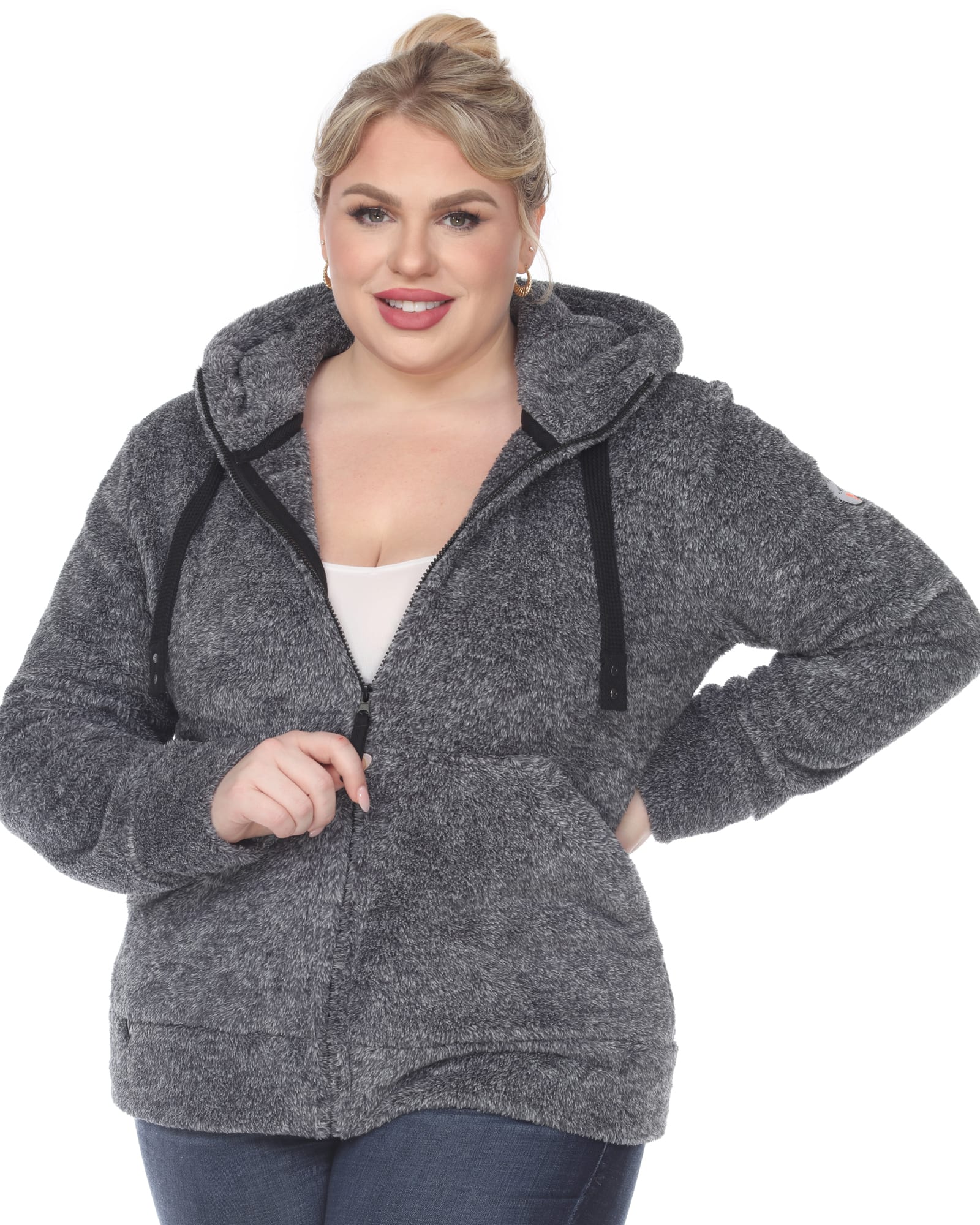 Plus Size Zip Closure Hooded Jacket