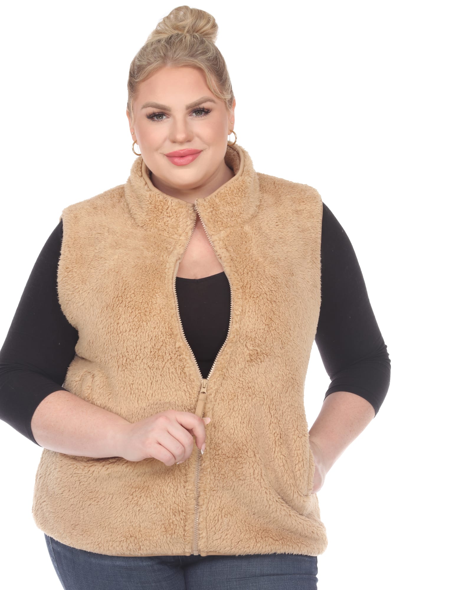 Zip up sherpa vest | Camel