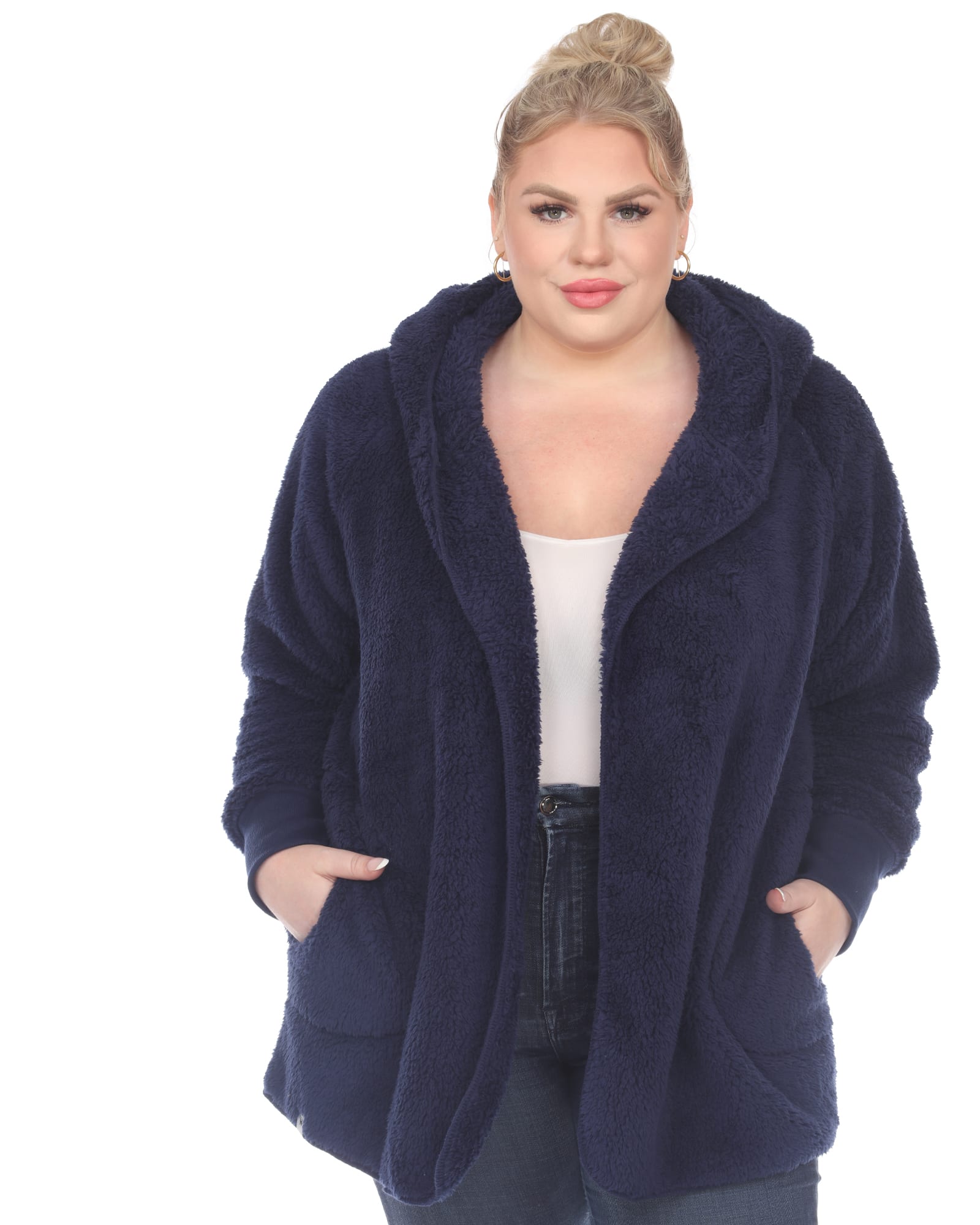 Plush Hooded Cardigan with Pockets | Navy