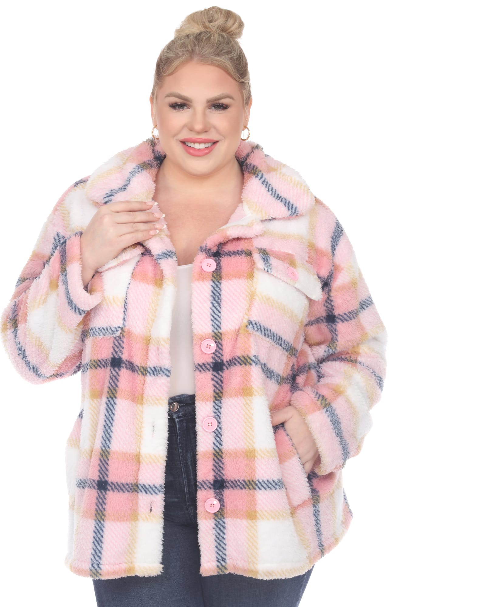 Plus Size Winter Coats for Women Warm Plaid Sherpa Fleece Lined Distressed  Jackets Single Breasted Faux Outerwear at  Women's Coats Shop