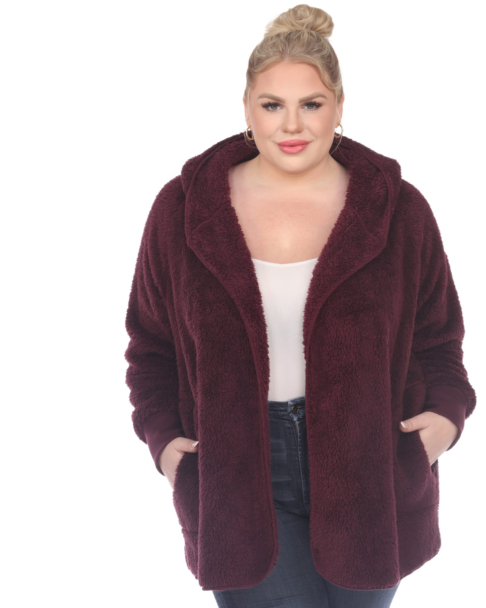 Plush Hooded Cardigan with Pockets | Purple