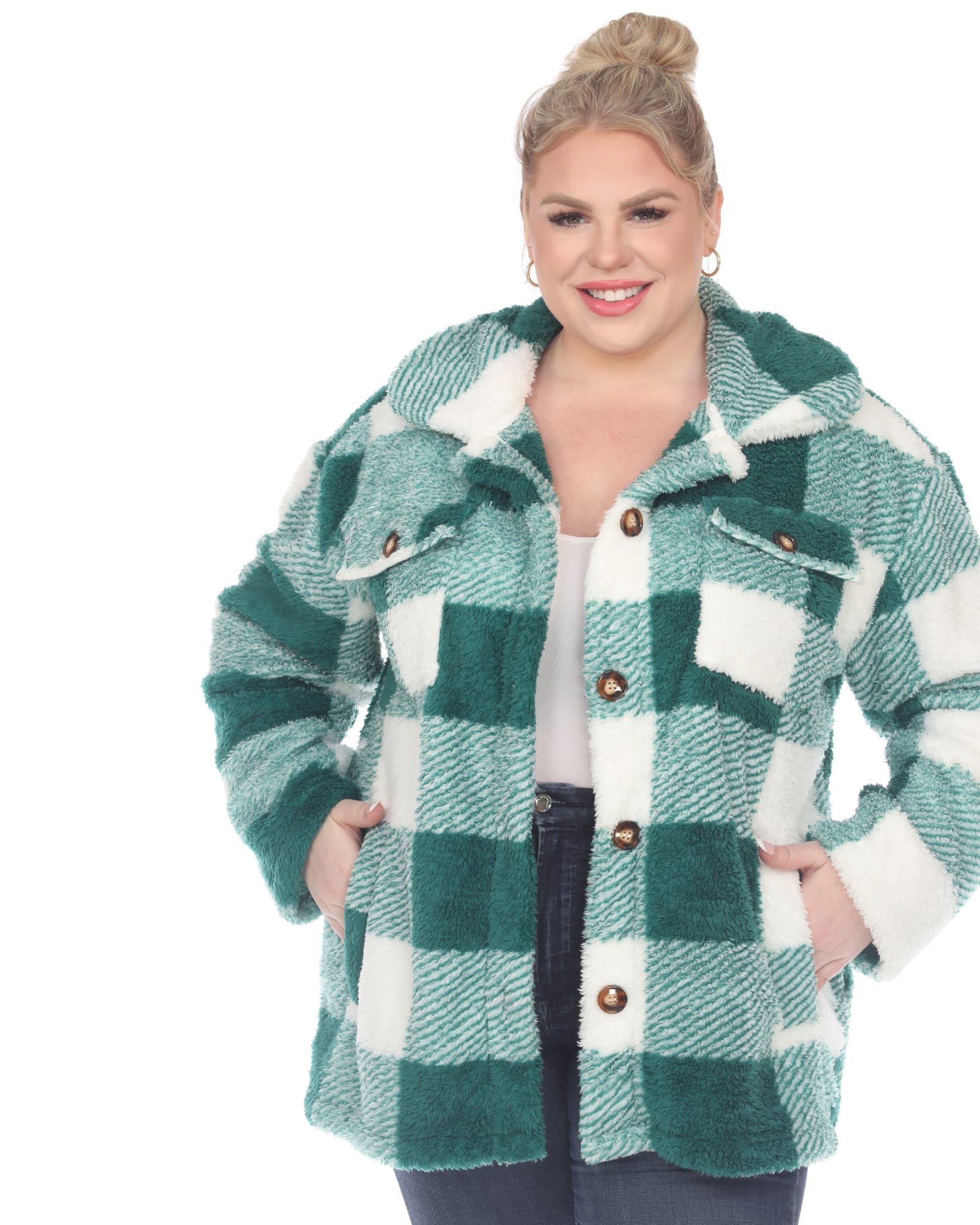 Plus Size Front Button With Side Slip Pocket Jacket