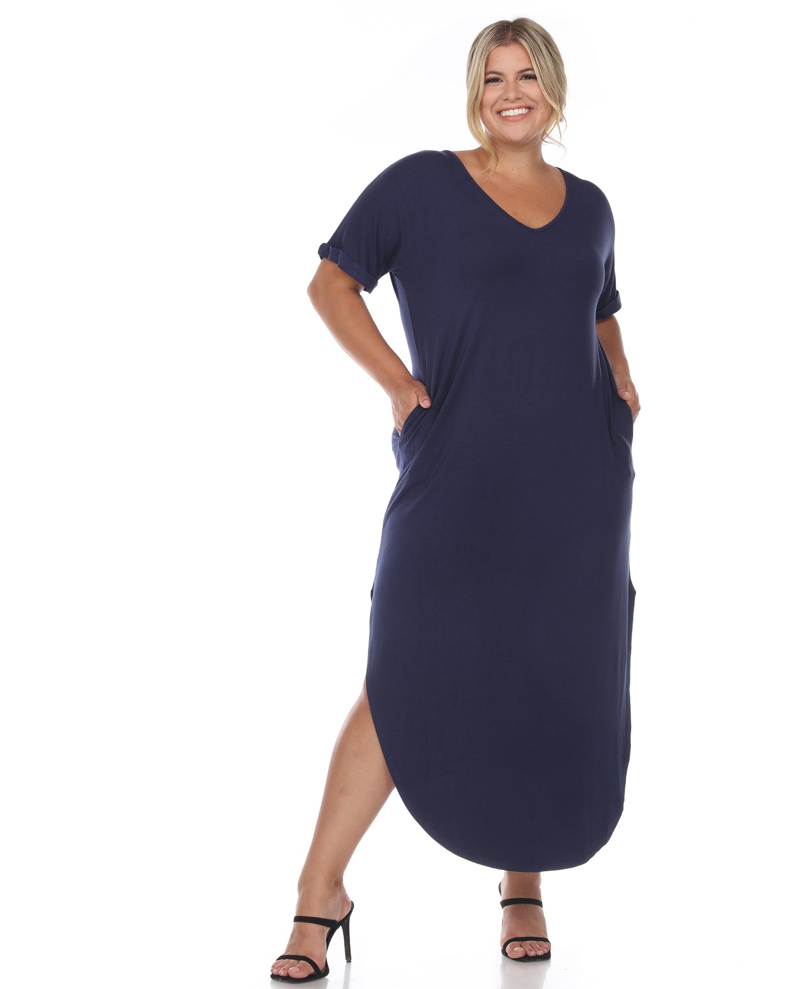 Navy Blue Plus Size Short-sleeve Maxi Dress