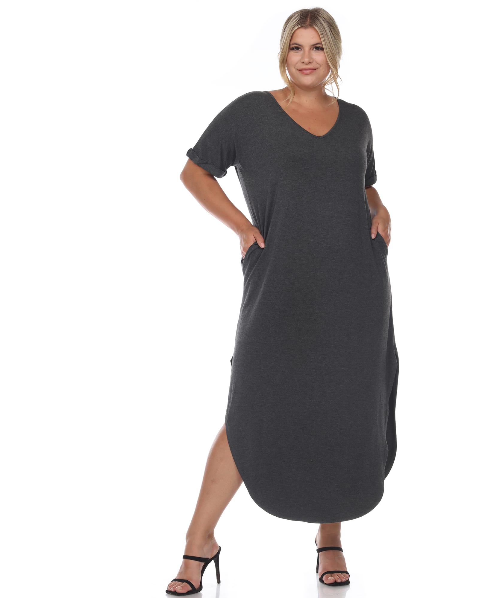Short Sleeve V-neck Maxi Dress | Charcoal