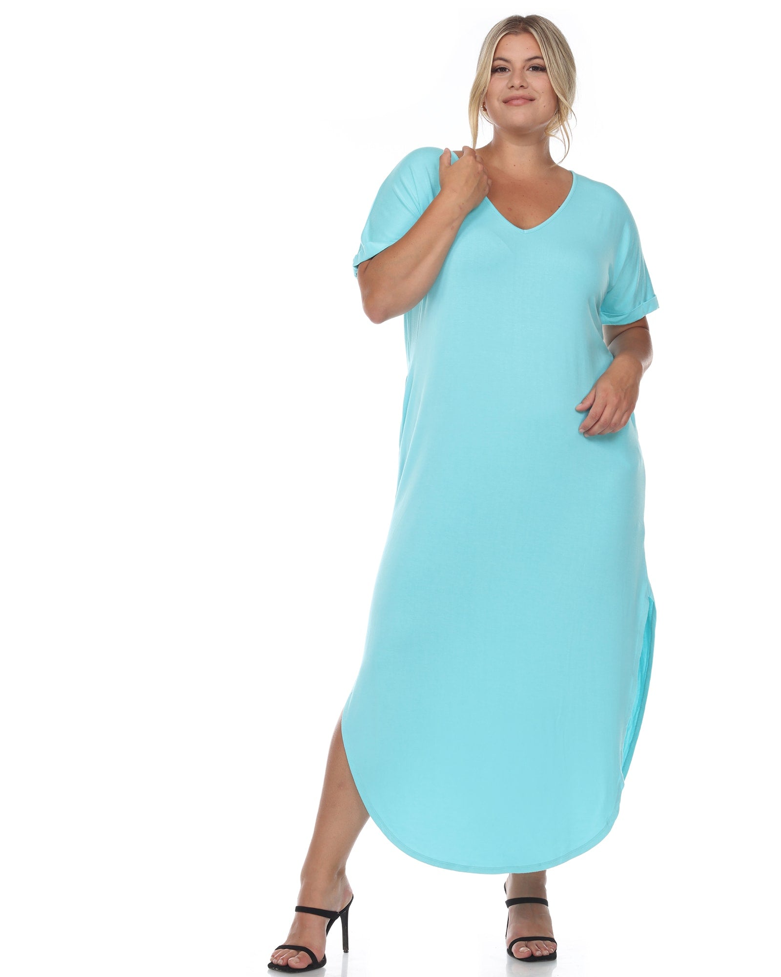 Blue Plus Size Short-Sleeve Maxi Dress