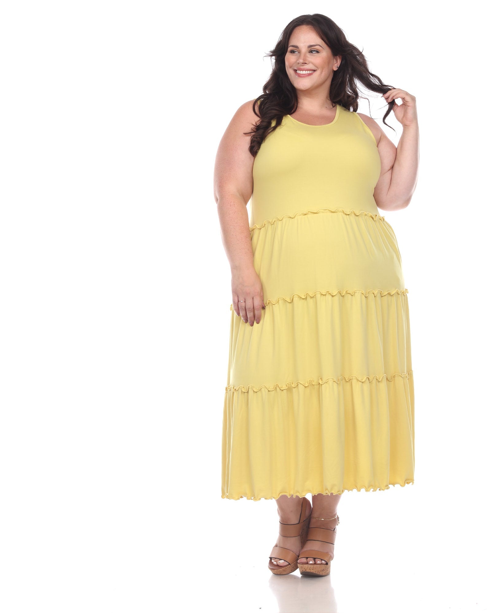 Scoop Neck Tiered Midi Dress | Yellow