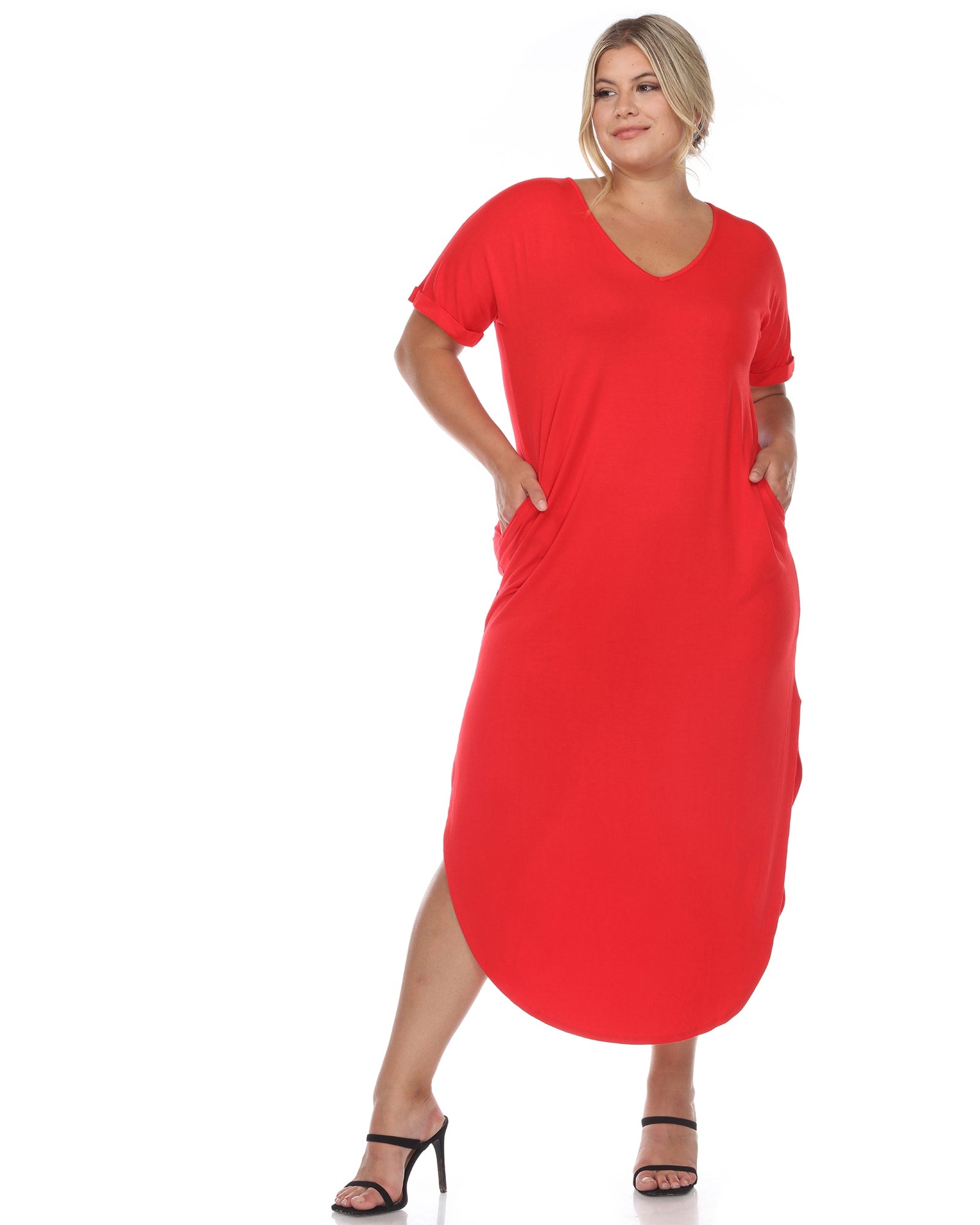 Short Sleeve V-neck Maxi Dress | Red