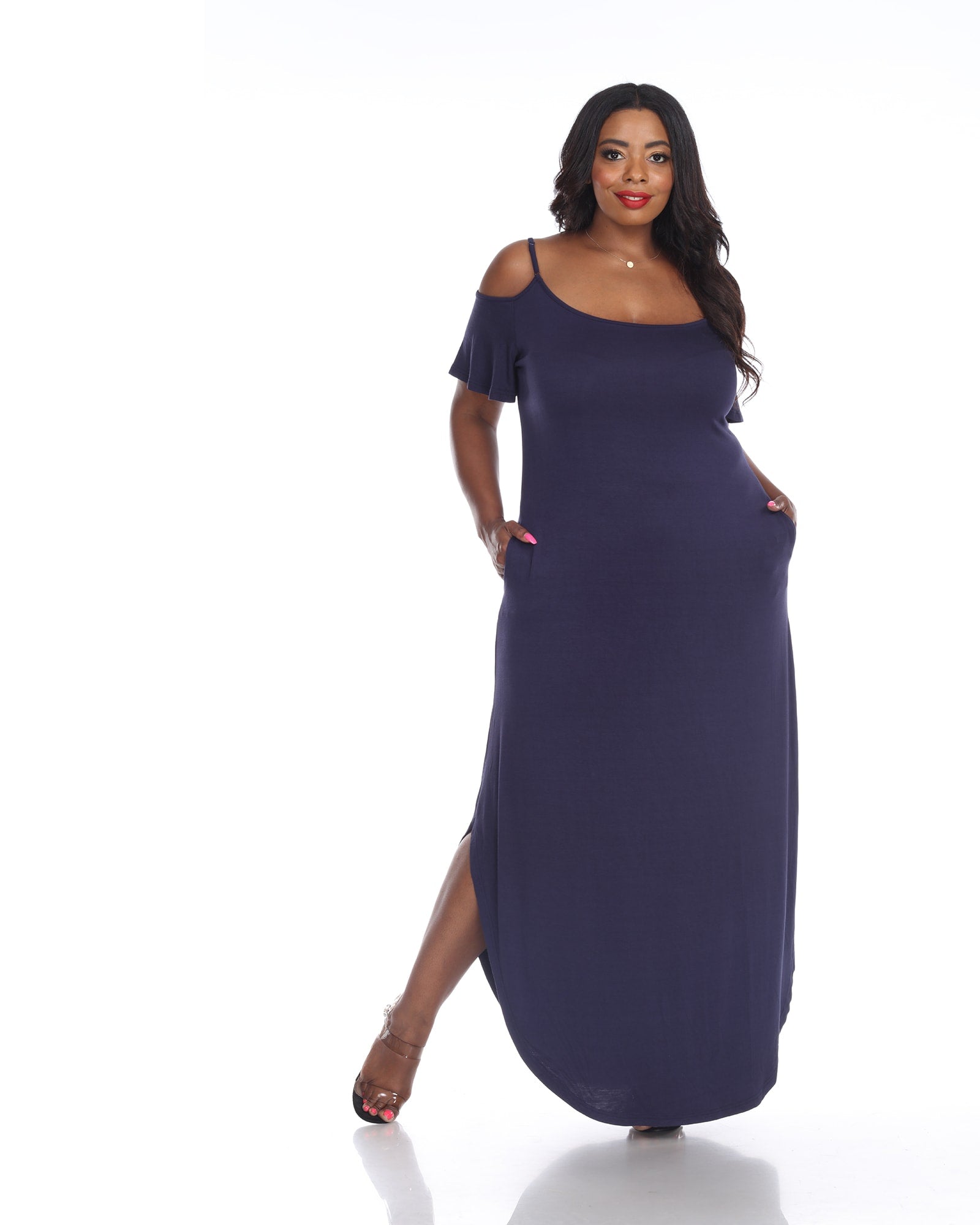 Navy Blue Maxi Dress For Full-sized Women