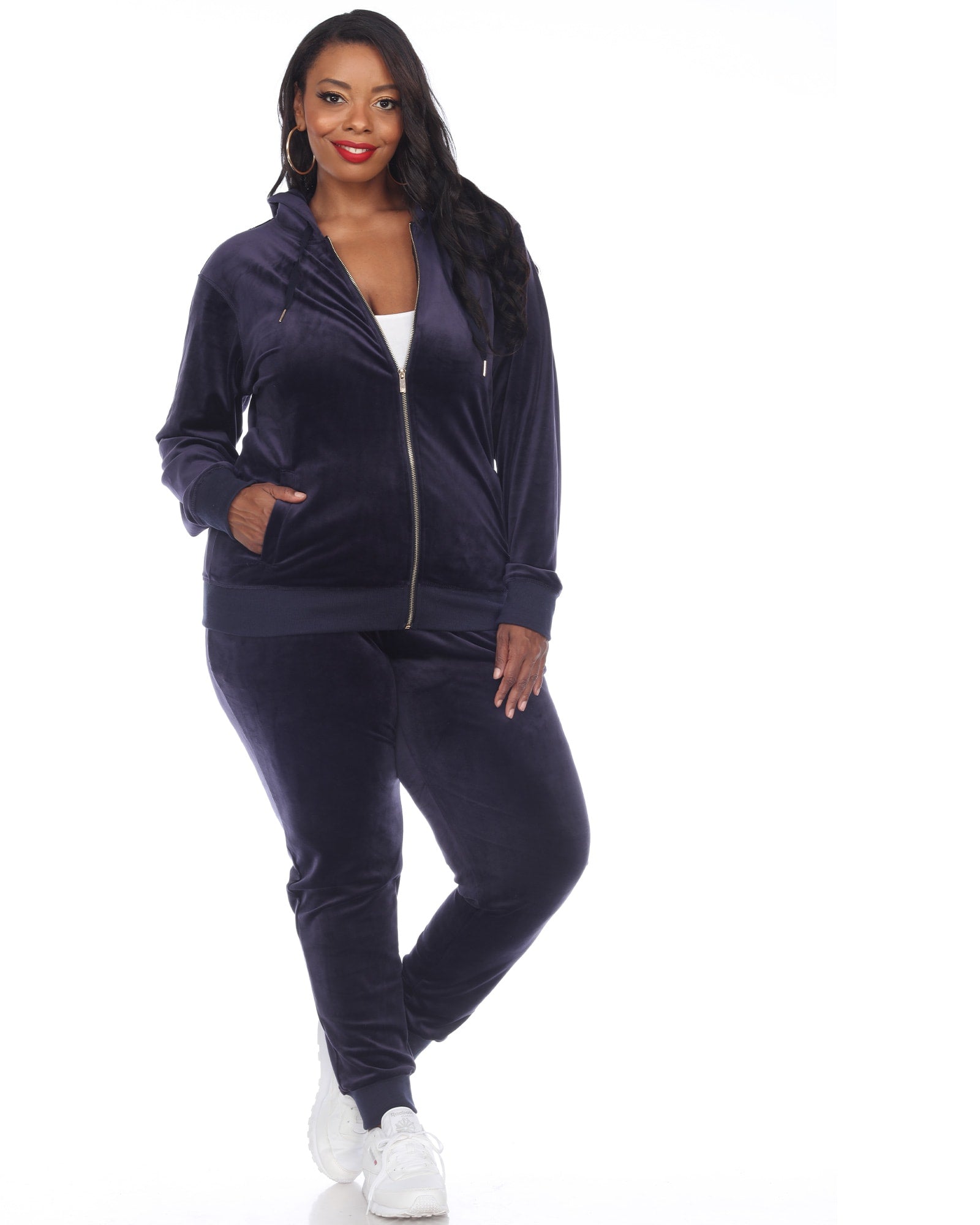 White Mark Plus Size 2 Piece Velour Tracksuit Set - Pink