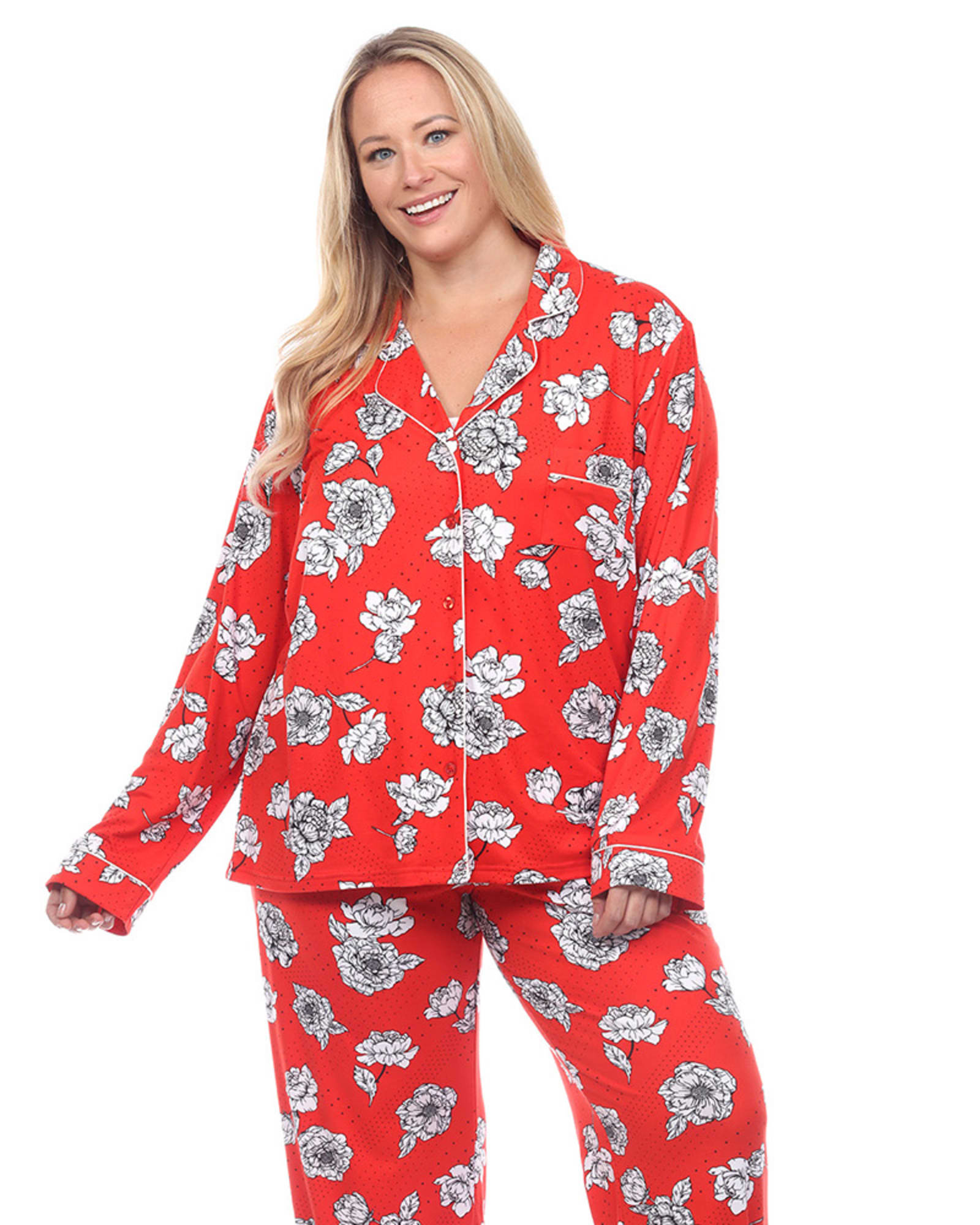 Long Sleeve Floral Pajama Set | Red
