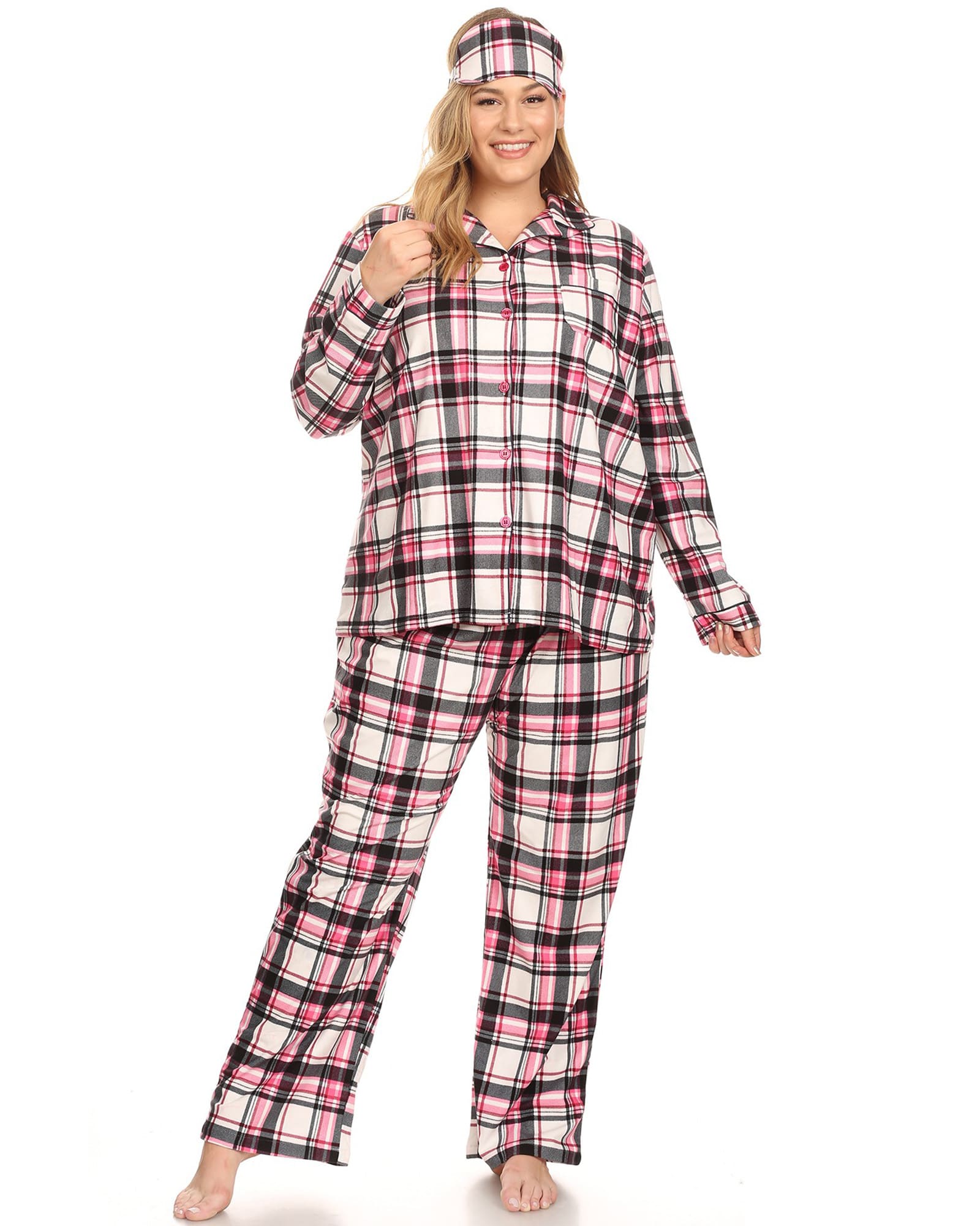 3 Piece Pajama Set | Pink Plaid