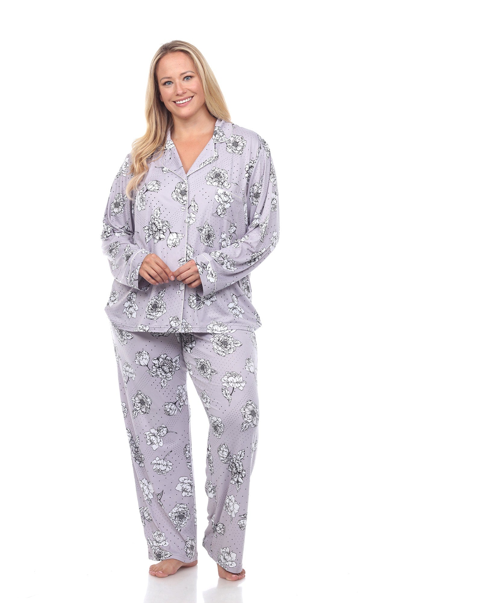 Long Sleeve Floral Pajama Set | Grey