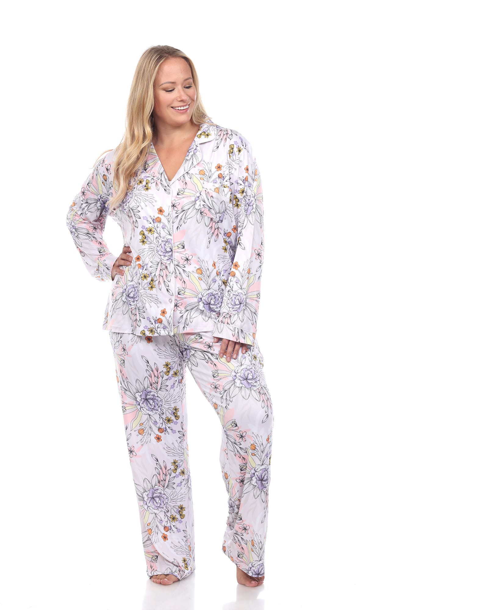 Long Sleeve Floral Pajama Set | Grey Flower