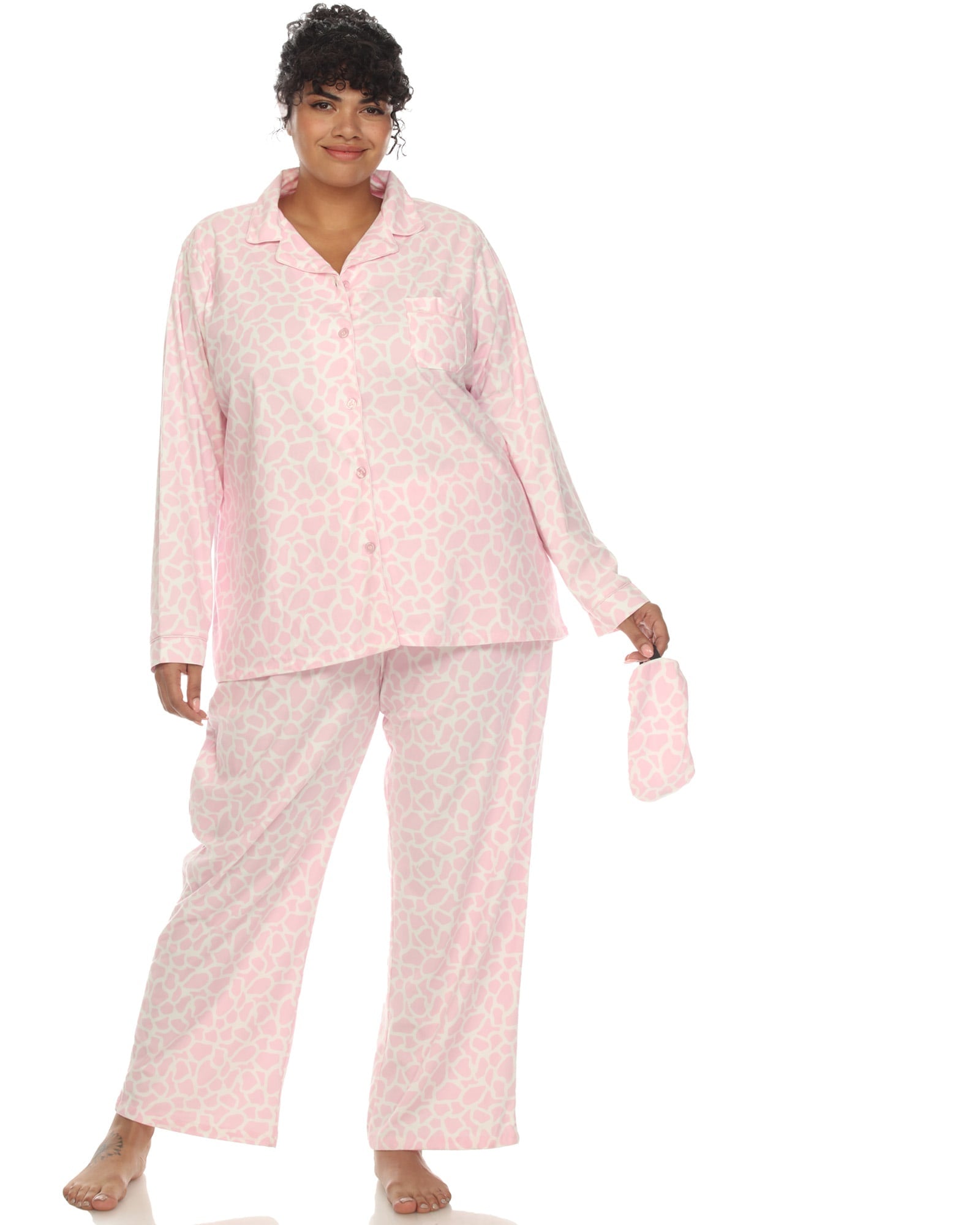 Women's Plus Size Short Sleeve Top And Pants Pajama Set Pink 3x
