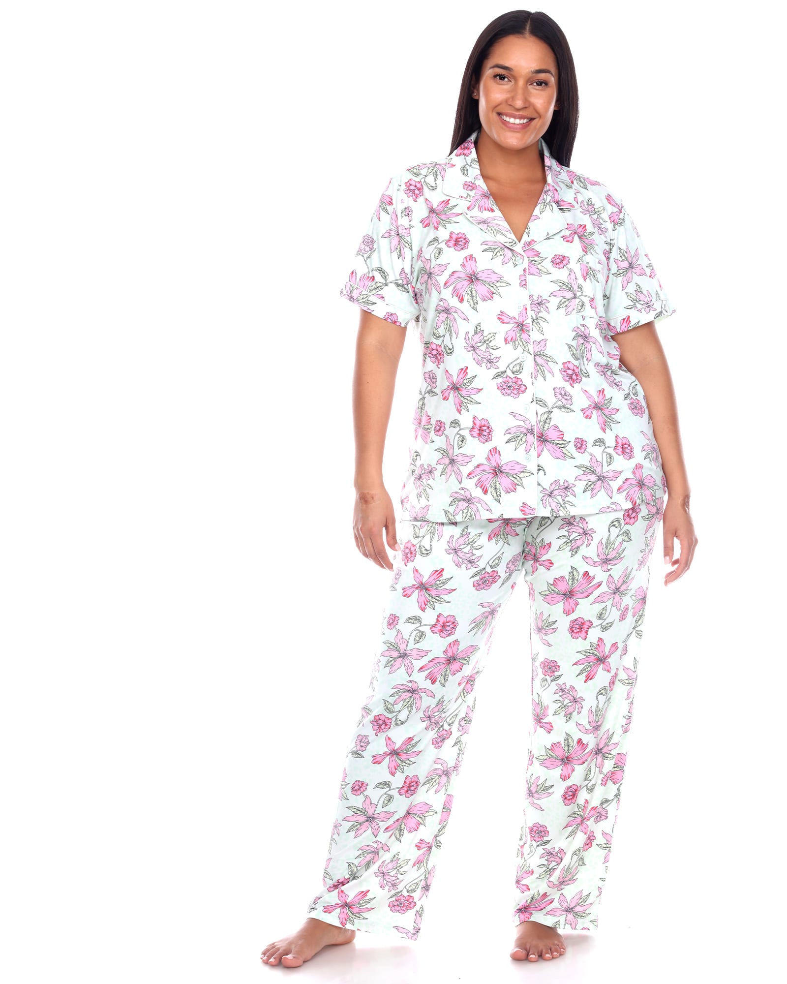 Short Sleeve & Pants Tropical Pajama Set | Mint/Pink