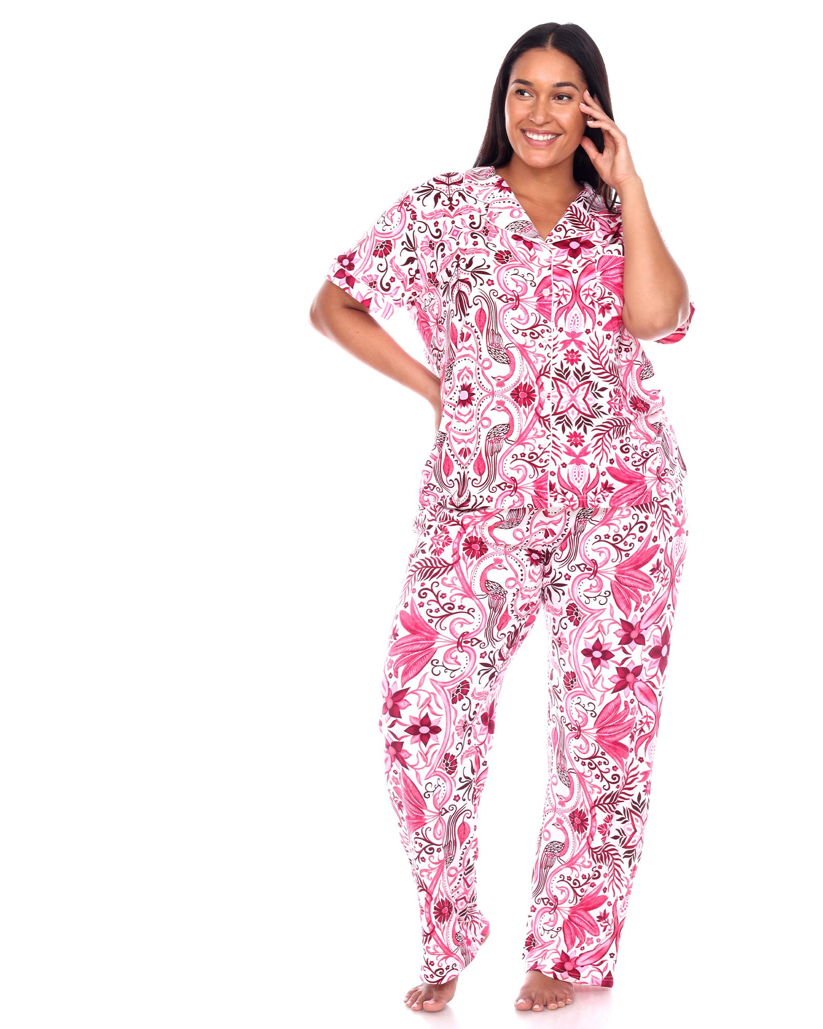 Mood Pajamas Women's Flower Bouquet Soft Long-Sleeve Pajama Set