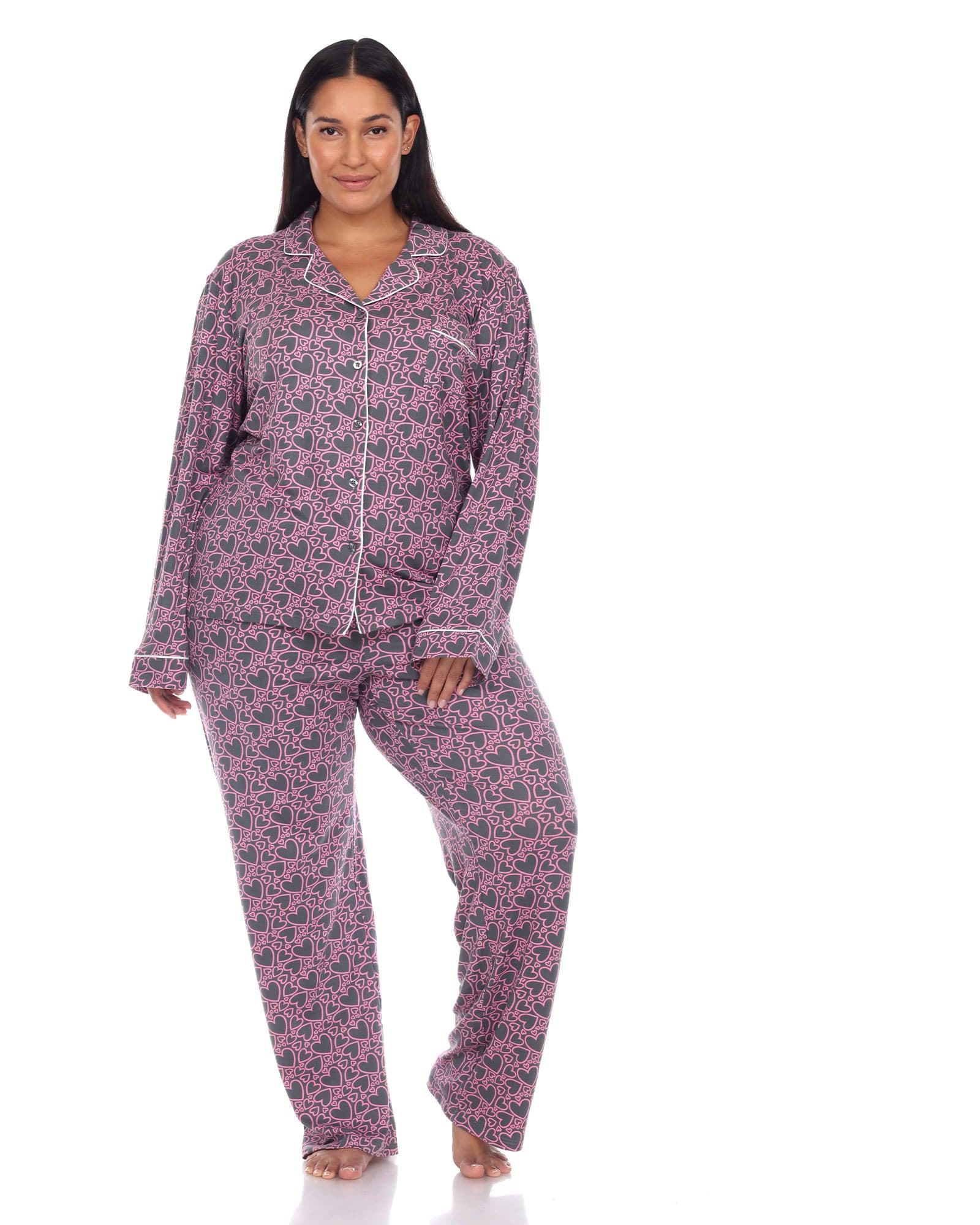 Long Sleeve Heart Print Pajama Set