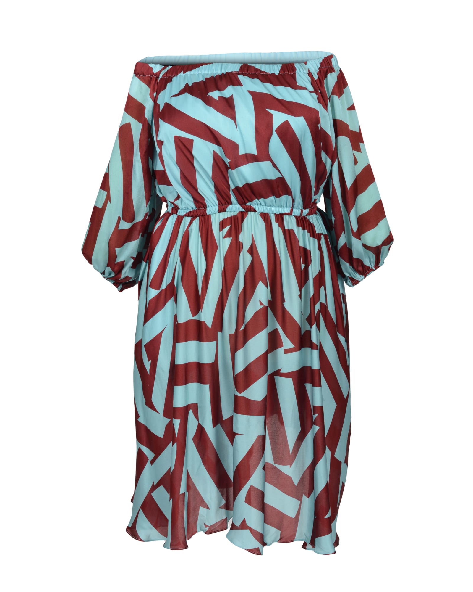Edwina Midi Off Shoulder Dress | Circle Stripes