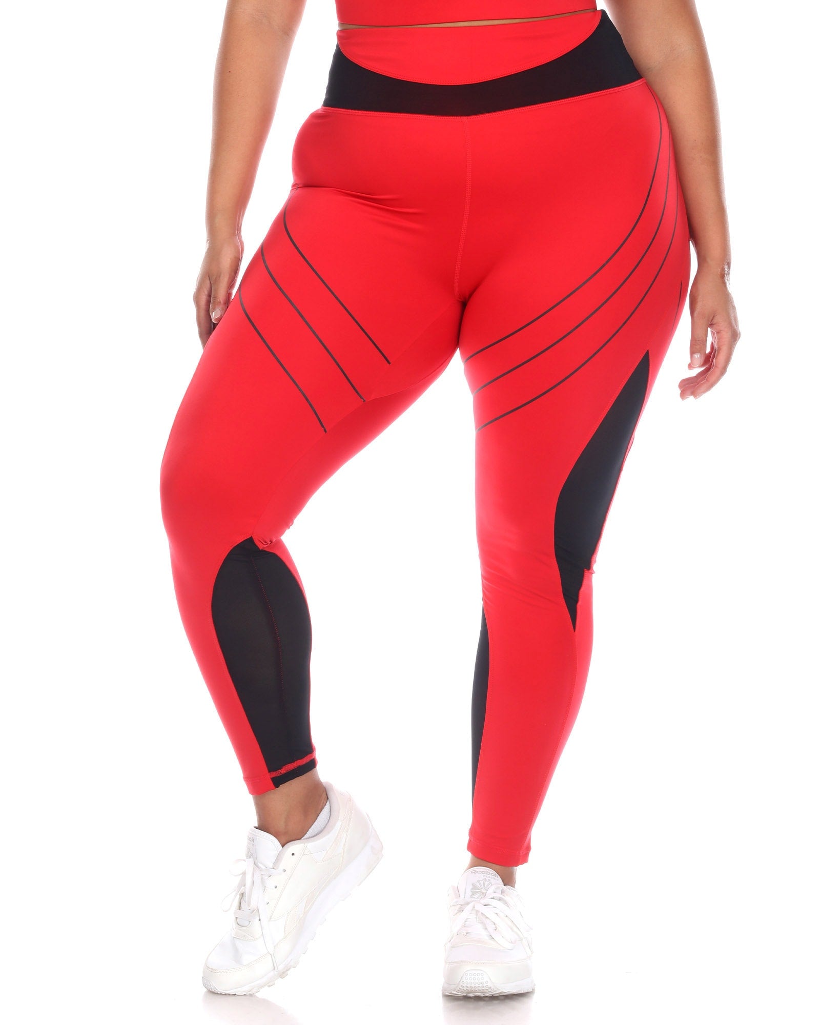 High-Waist Reflective Piping Fitness Leggings | Red