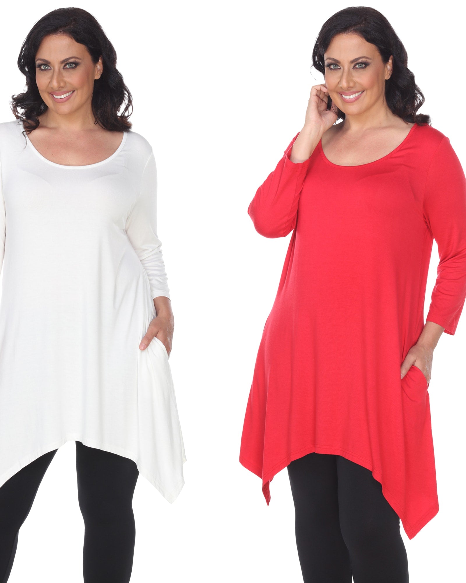 Essential  White Makayla 2-Pack Tunic Top | White Red