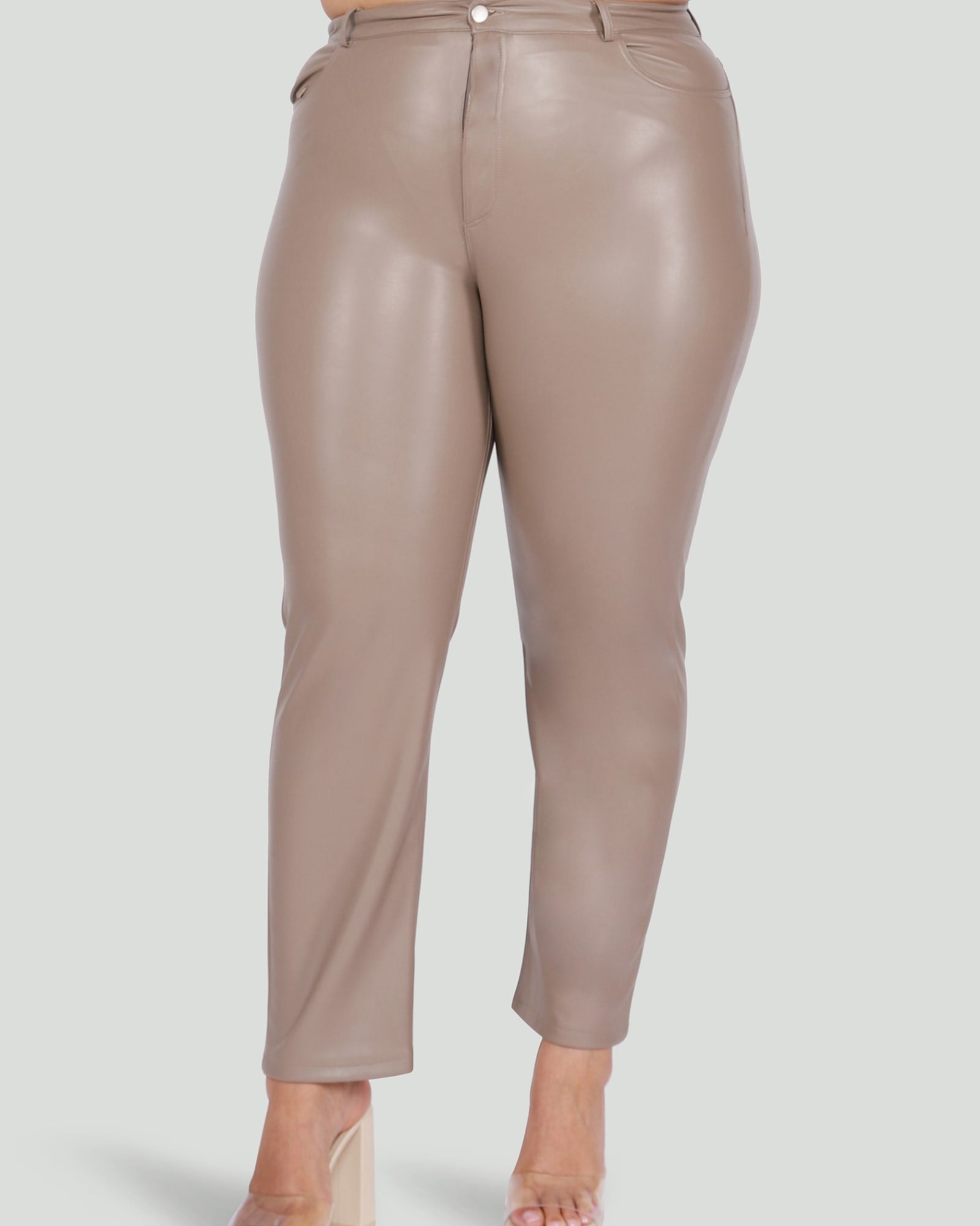 Melinda Faux Leather Straight Leg Trouser | Pale Taupe