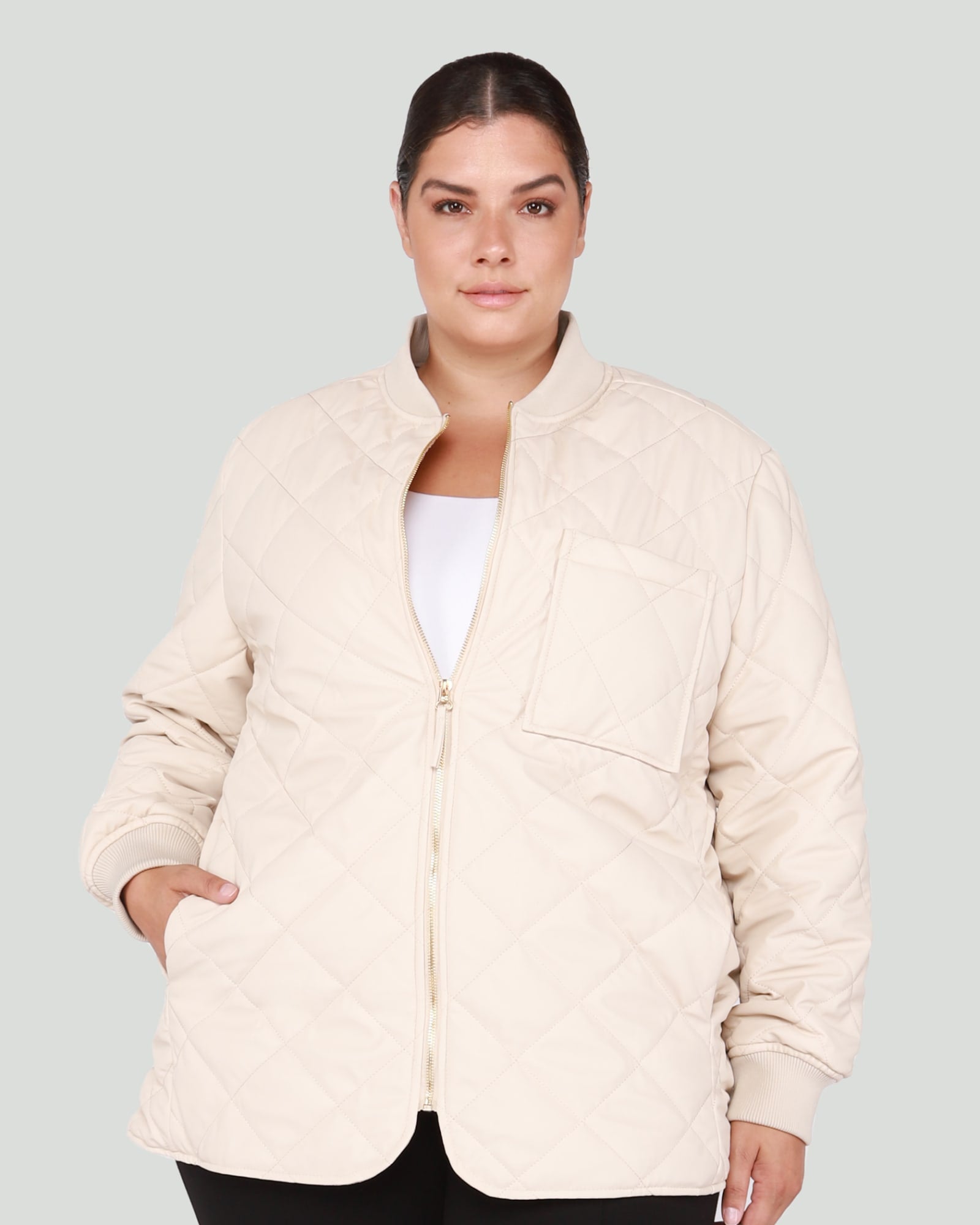 Olivia Quilted Bomber Jacket | Light Putty