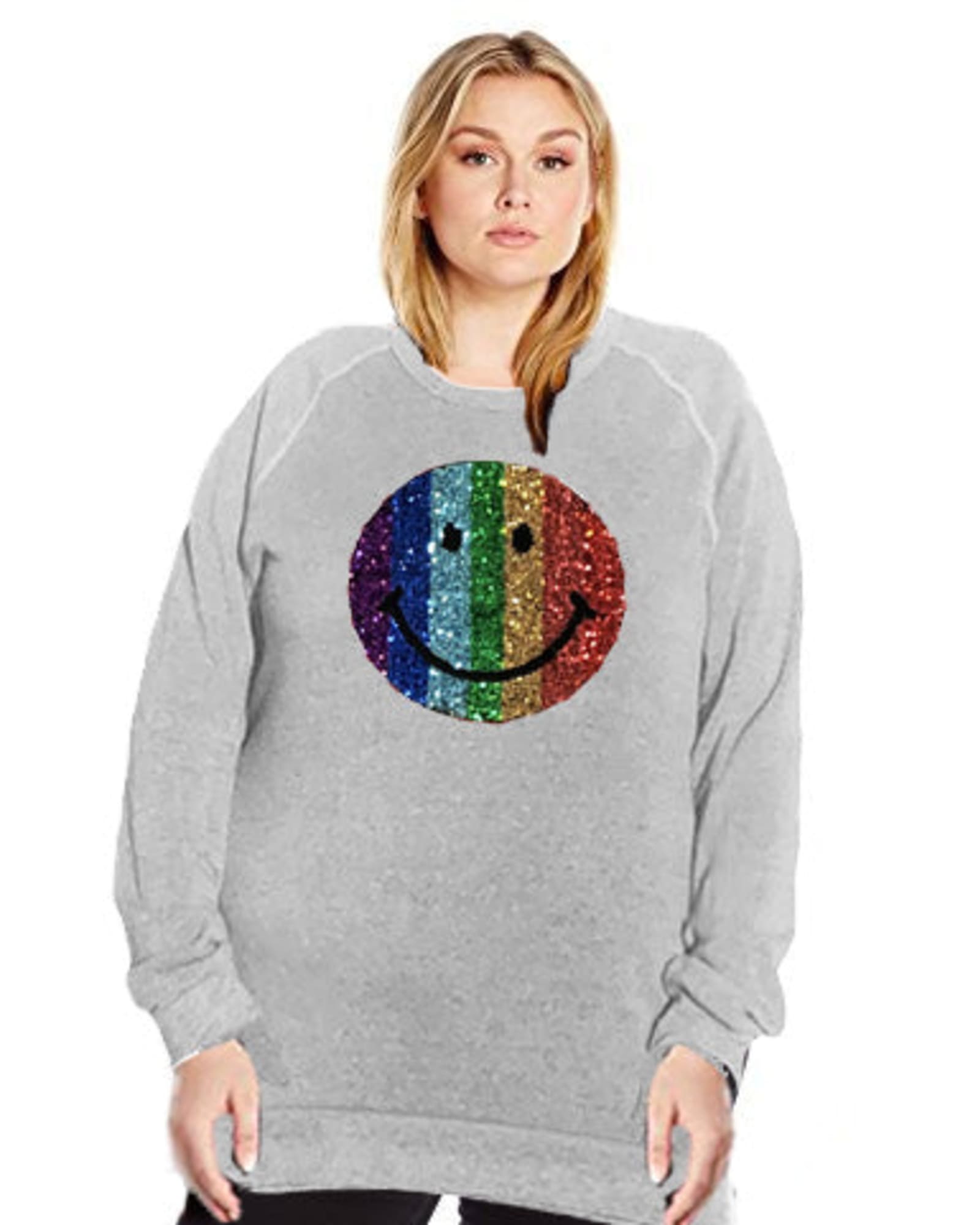 Smiley Face Sequins Organic Unisex Sweatshirt | Heather grey