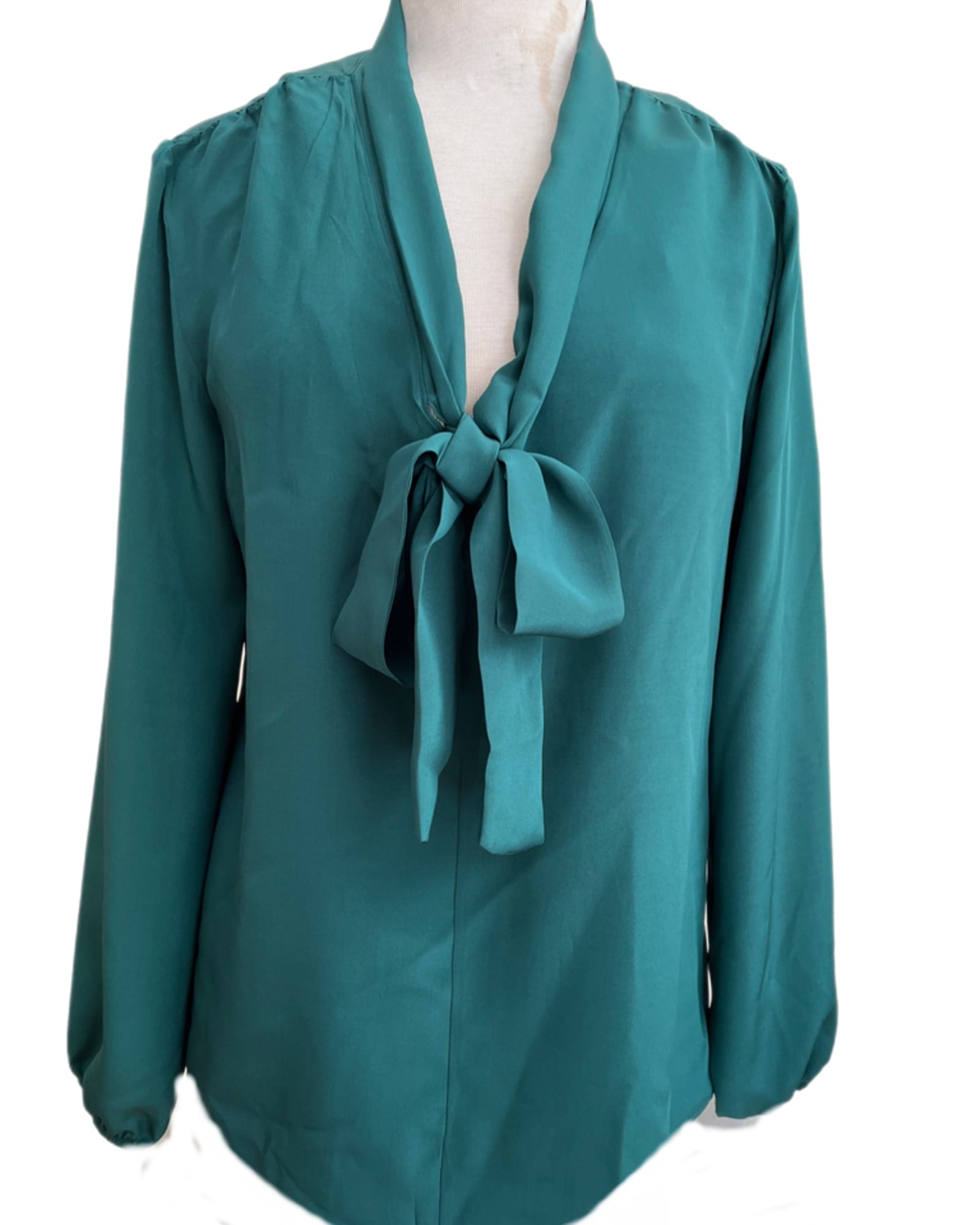 Tie Neck Pussy Cat Blouse | Emerald Green