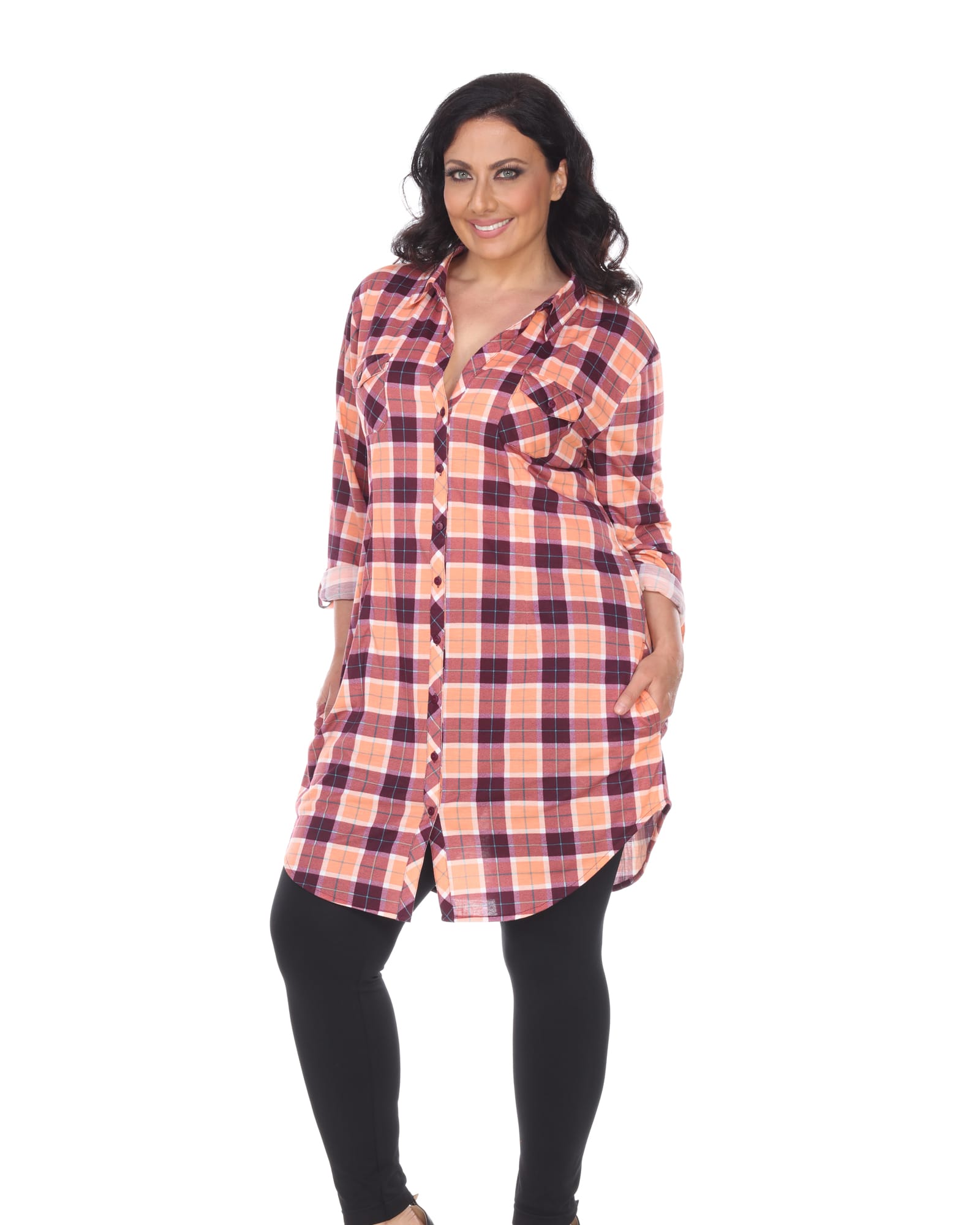 Piper Stretchy Plaid Tunic | Orange Purple