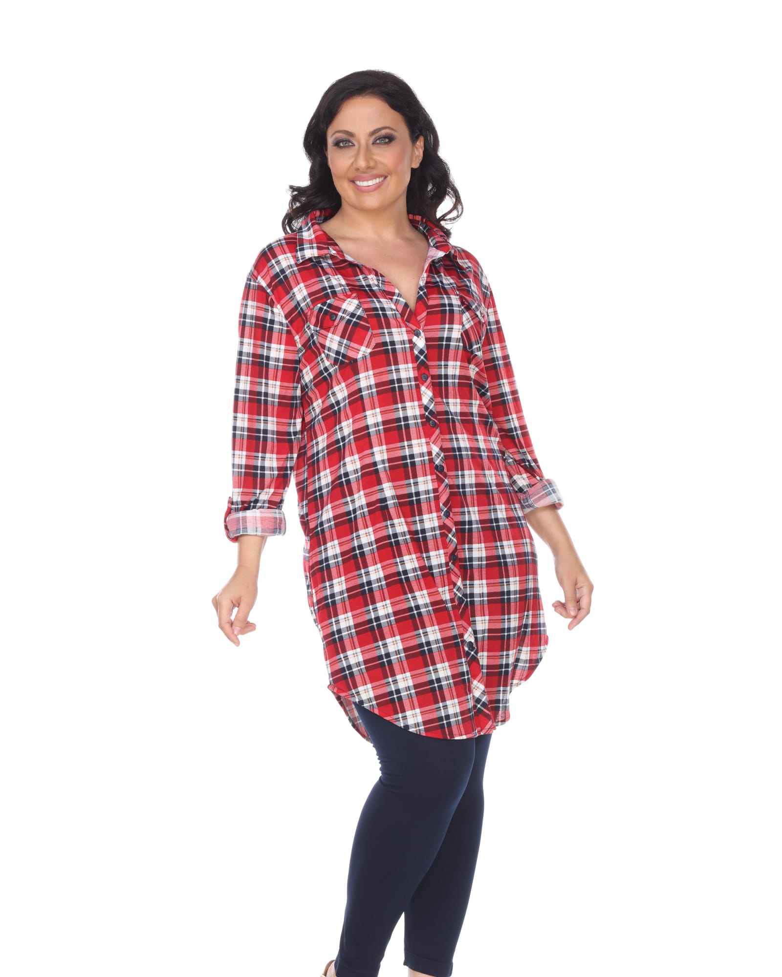 Piper Stretchy Plaid Tunic | Red Blue